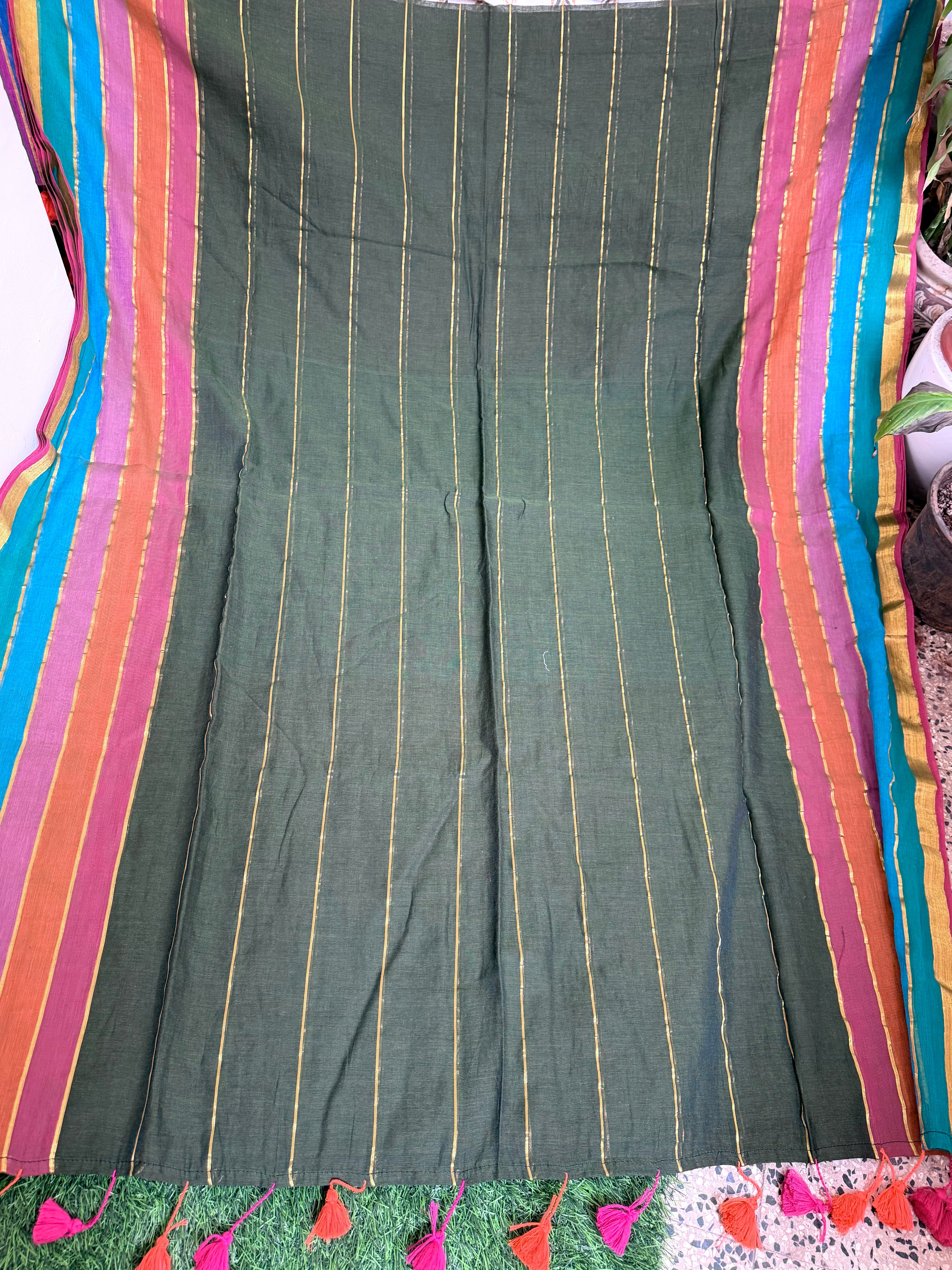 Rainbow Border Mul Cotton Saree
