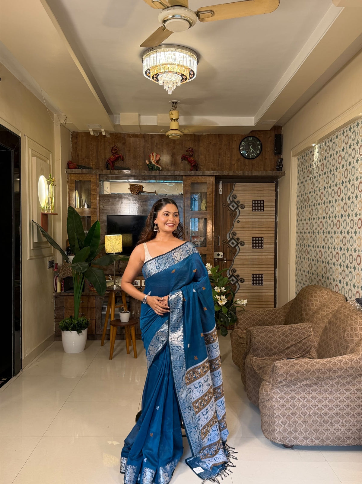 Bishnupadi: Premiun Cotton baluchari Saree_Blue