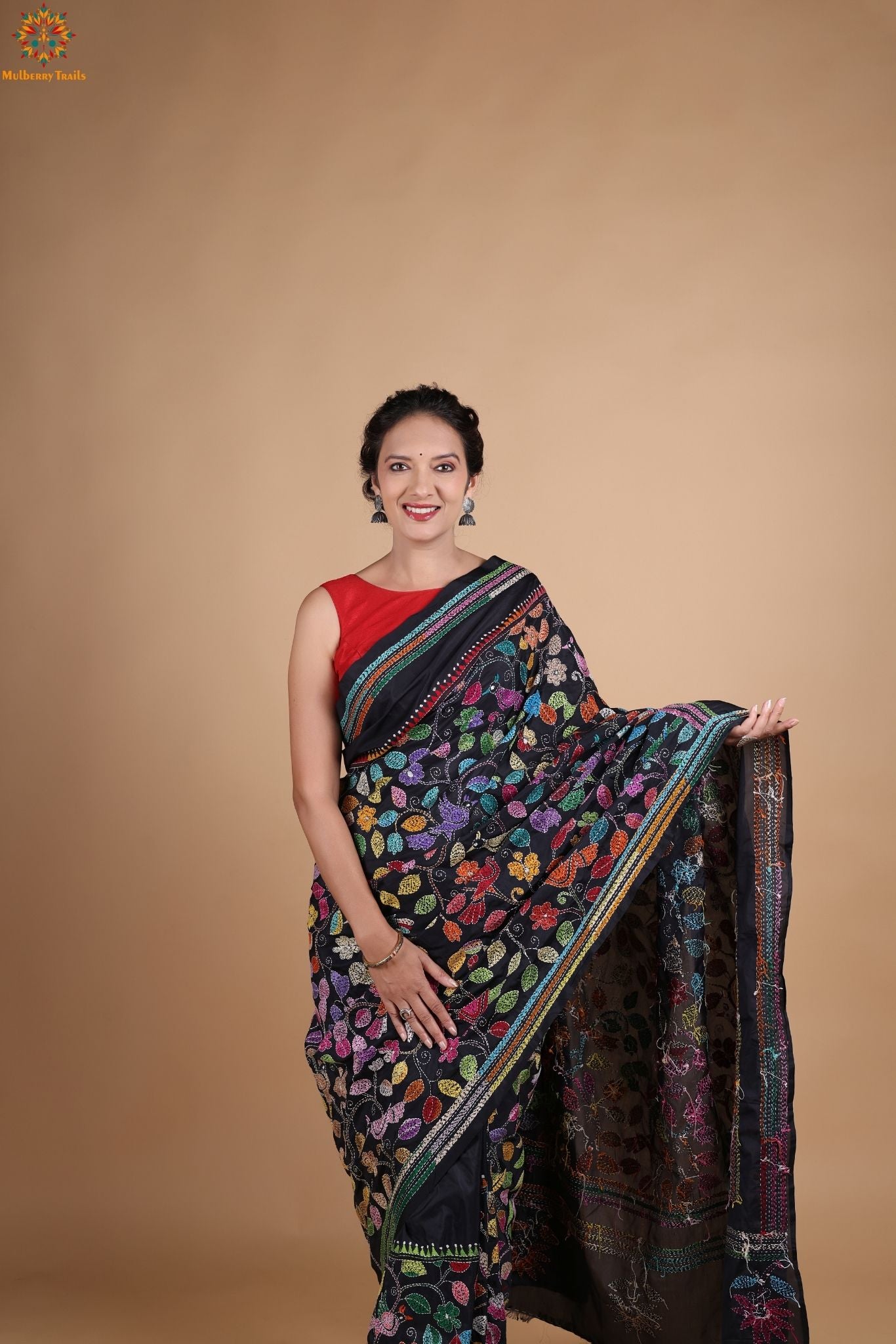 Koyna - Art Silk Kantha Embroidery Saree
