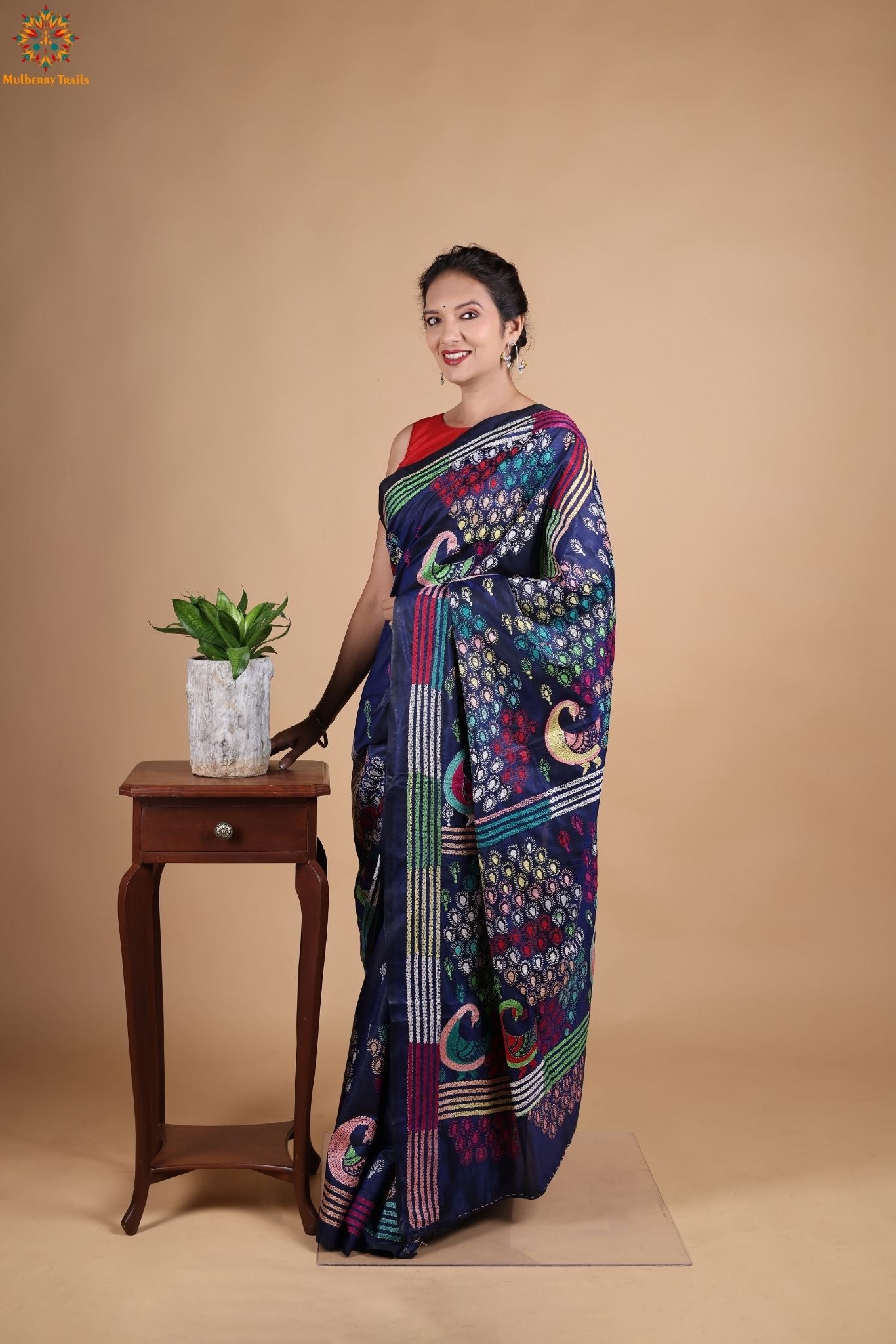 Koyna - Art Silk Kantha Embroidery Saree