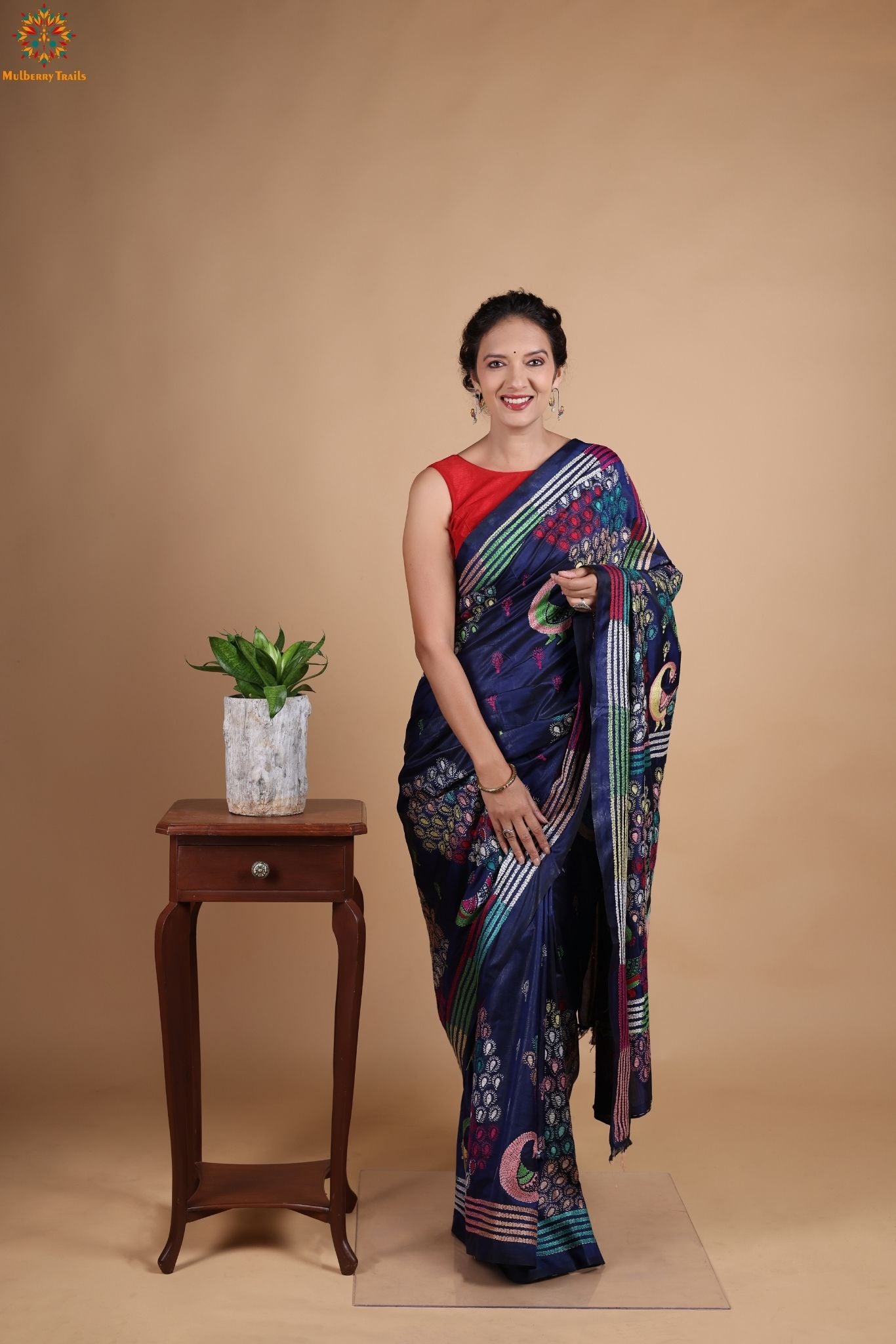 Koyna - Art Silk Kantha Embroidery Saree