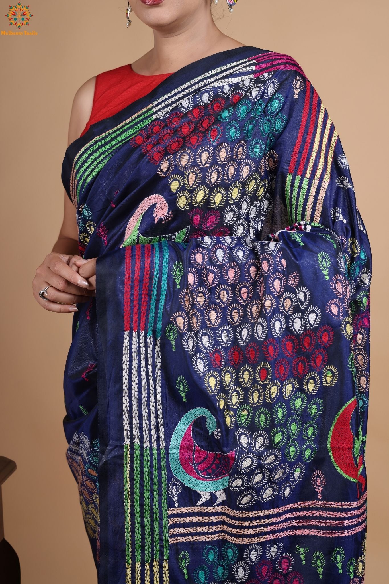 Koyna - Art Silk Kantha Embroidery Saree