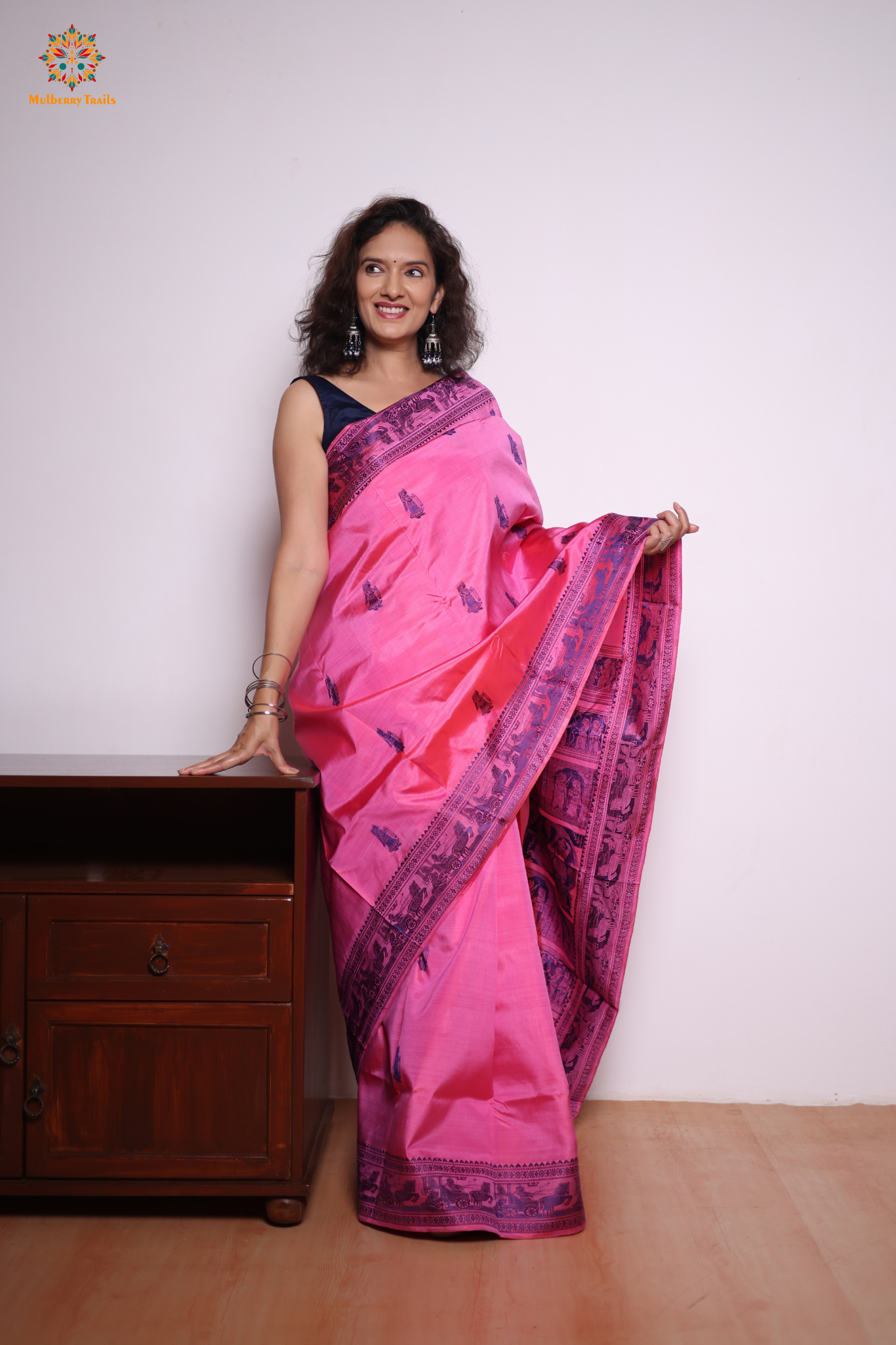 Bishnupadi: Pure Silk Resham Baluchari _ Pink