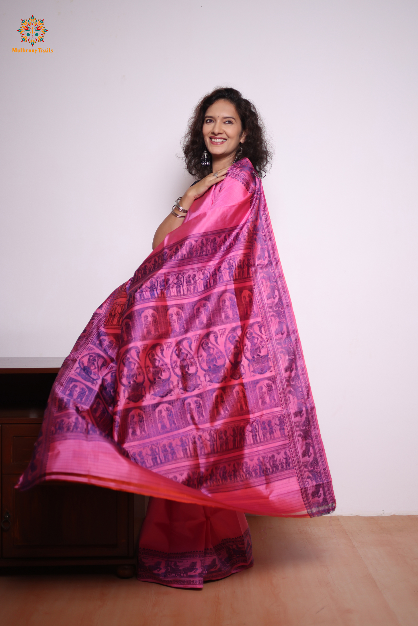 Bishnupadi: Pure Silk Resham Baluchari _ Pink