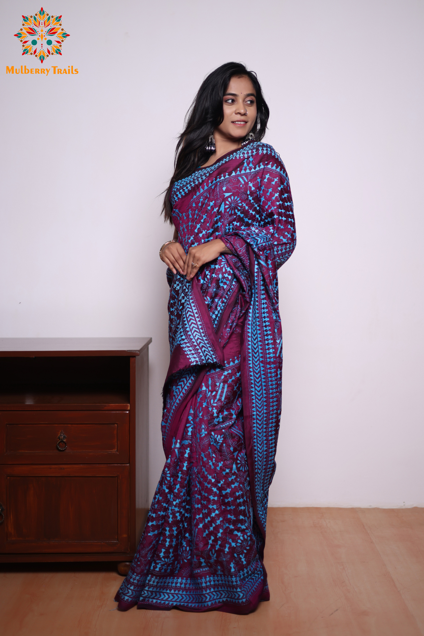 Rima - Purple Silk Saree with kantha Embroidery