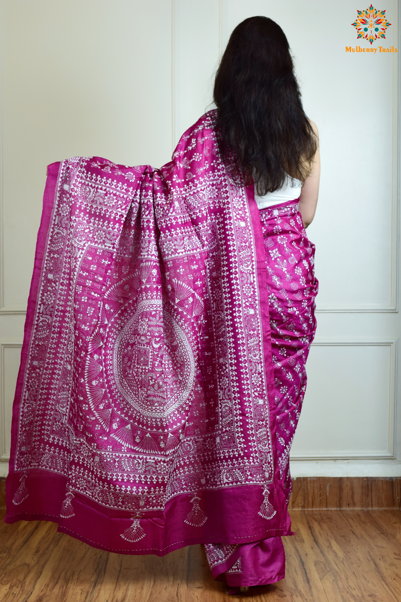 Rima - Pink Bangalore Silk Saree with Warli Embroidery Saree
