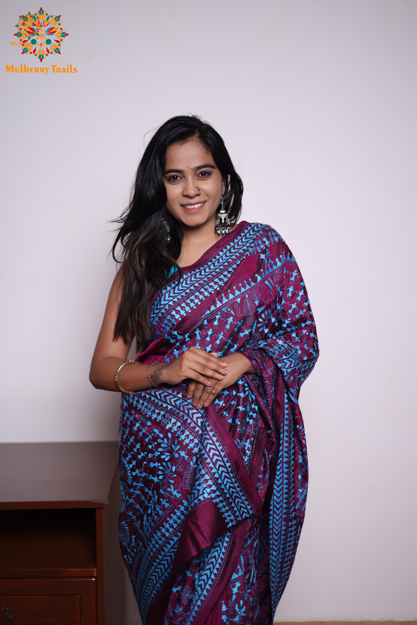 Rima - Purple Silk Saree with kantha Embroidery