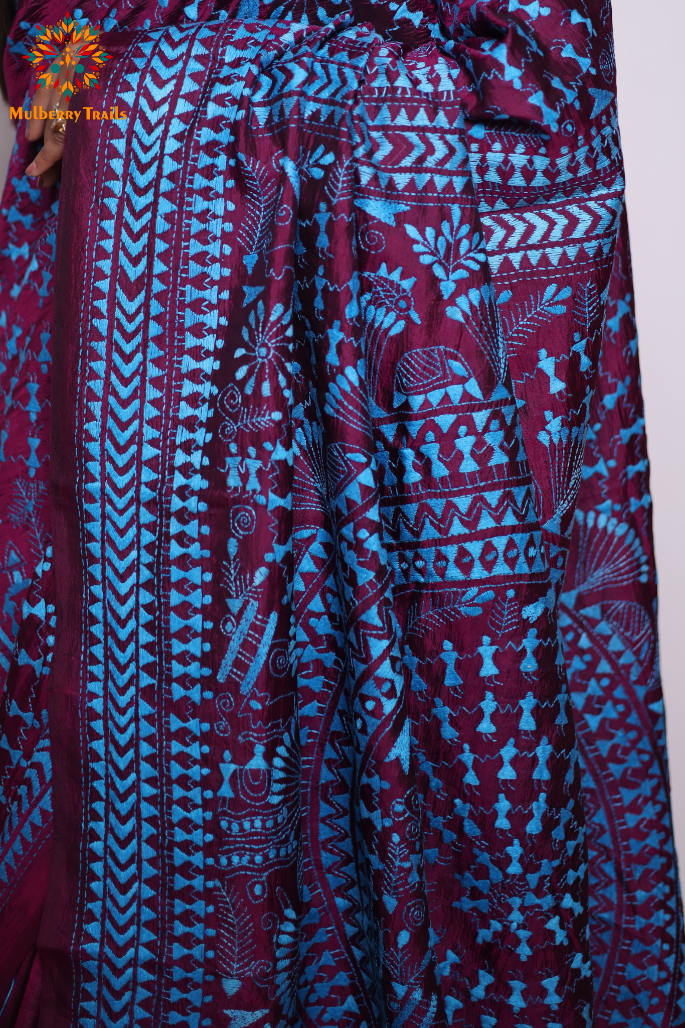 Rima - Purple Silk Saree with kantha Embroidery