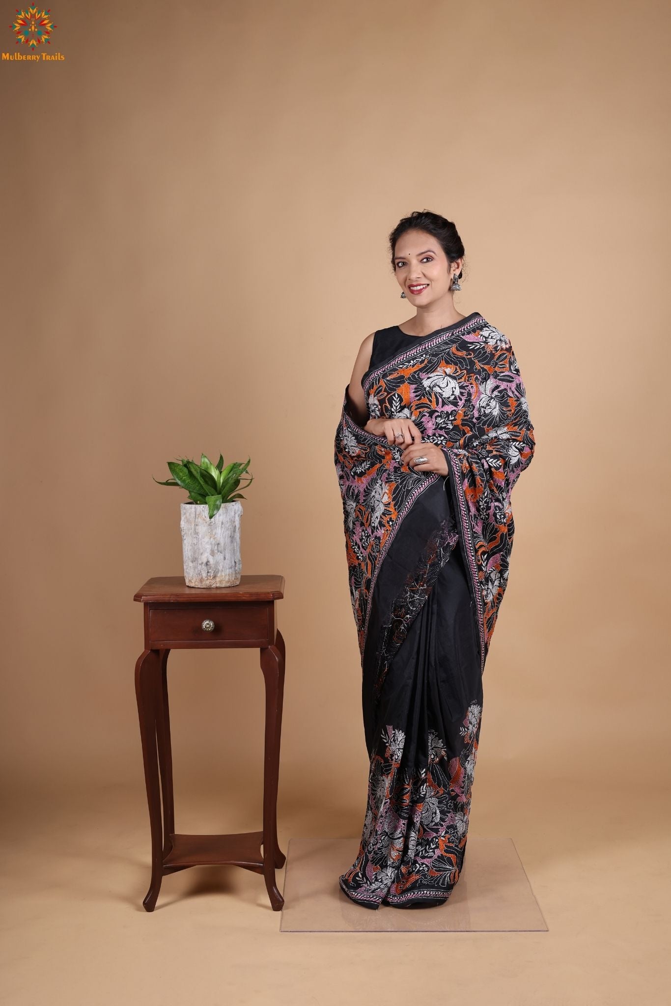Koyna - Art Silk Kantha Embroidery Saree