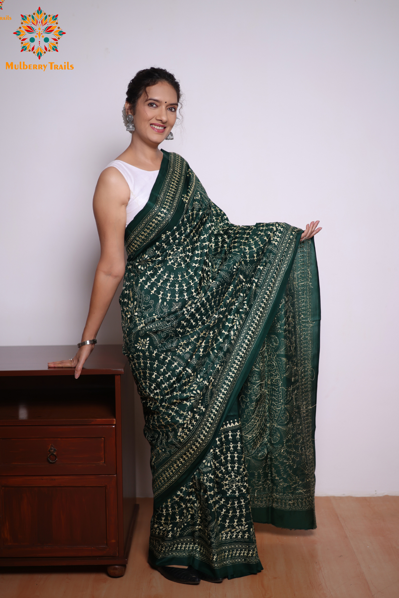 Rima - Green Silk Saree with kantha Embroidery