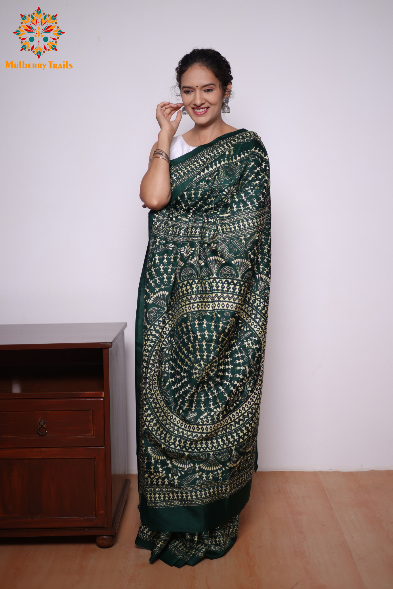 Rima - Green Silk Saree with kantha Embroidery