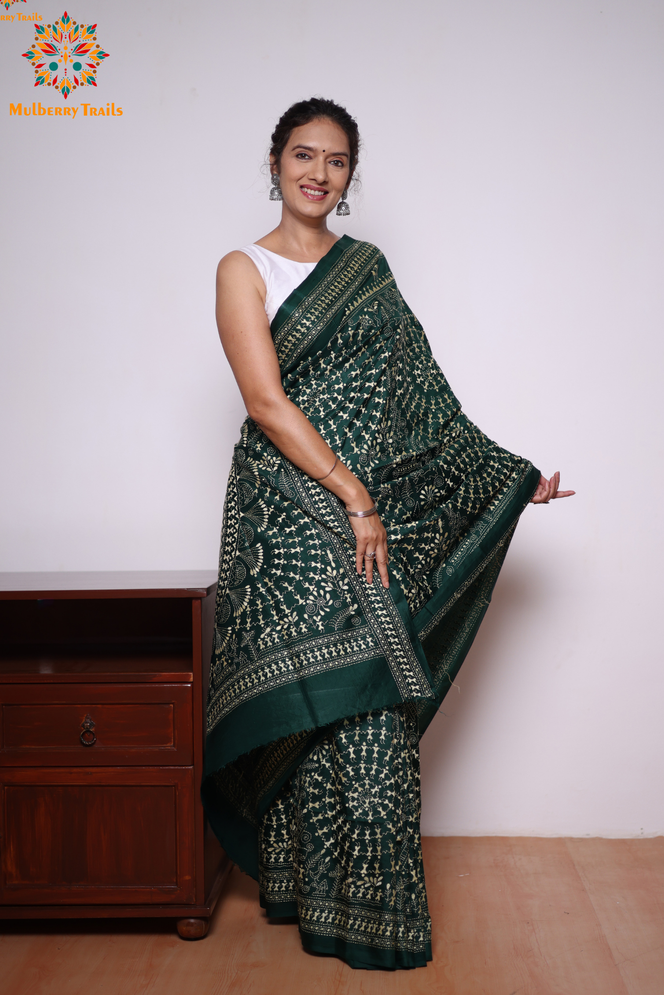Rima - Green Silk Saree with kantha Embroidery