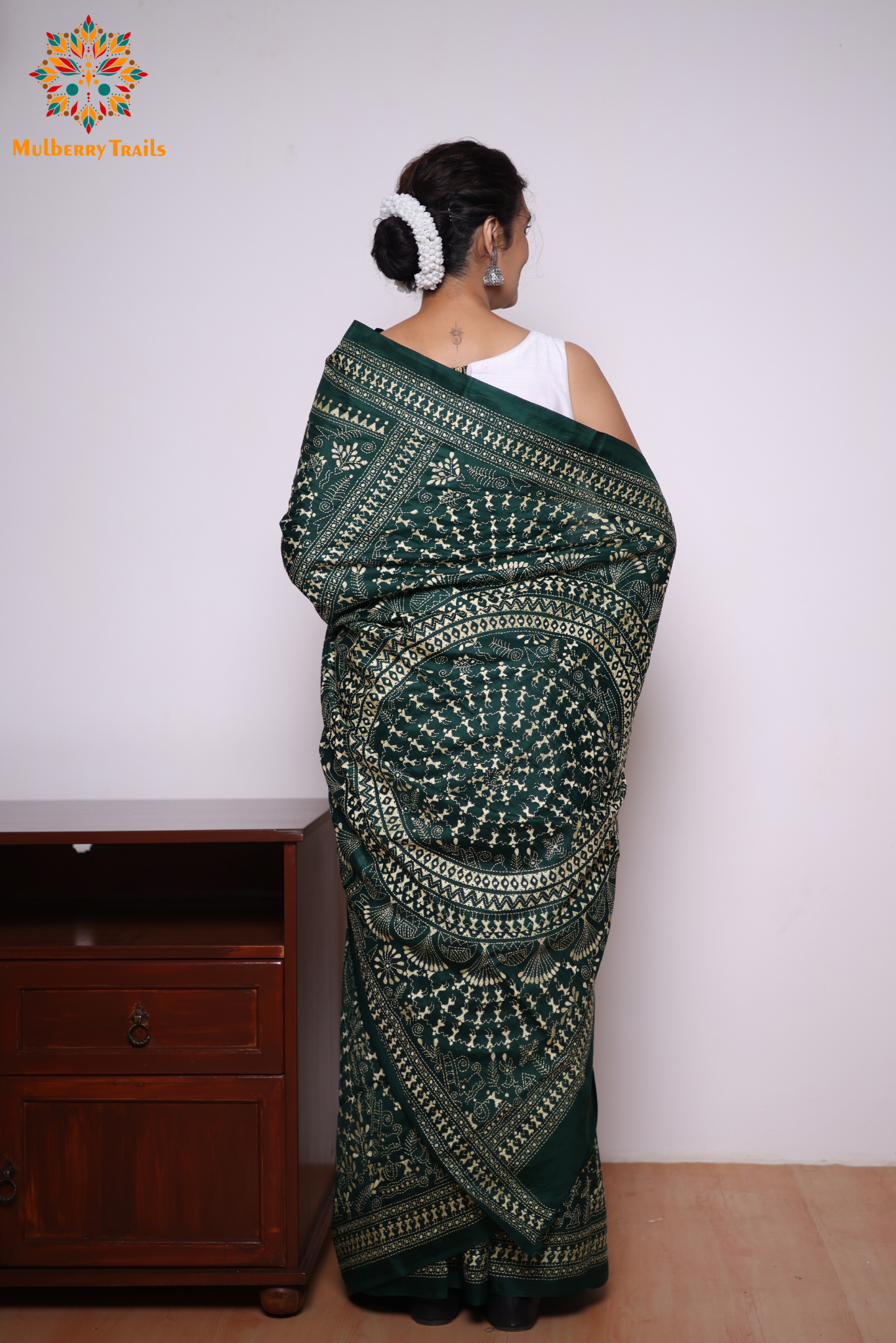 Rima - Green Silk Saree with kantha Embroidery