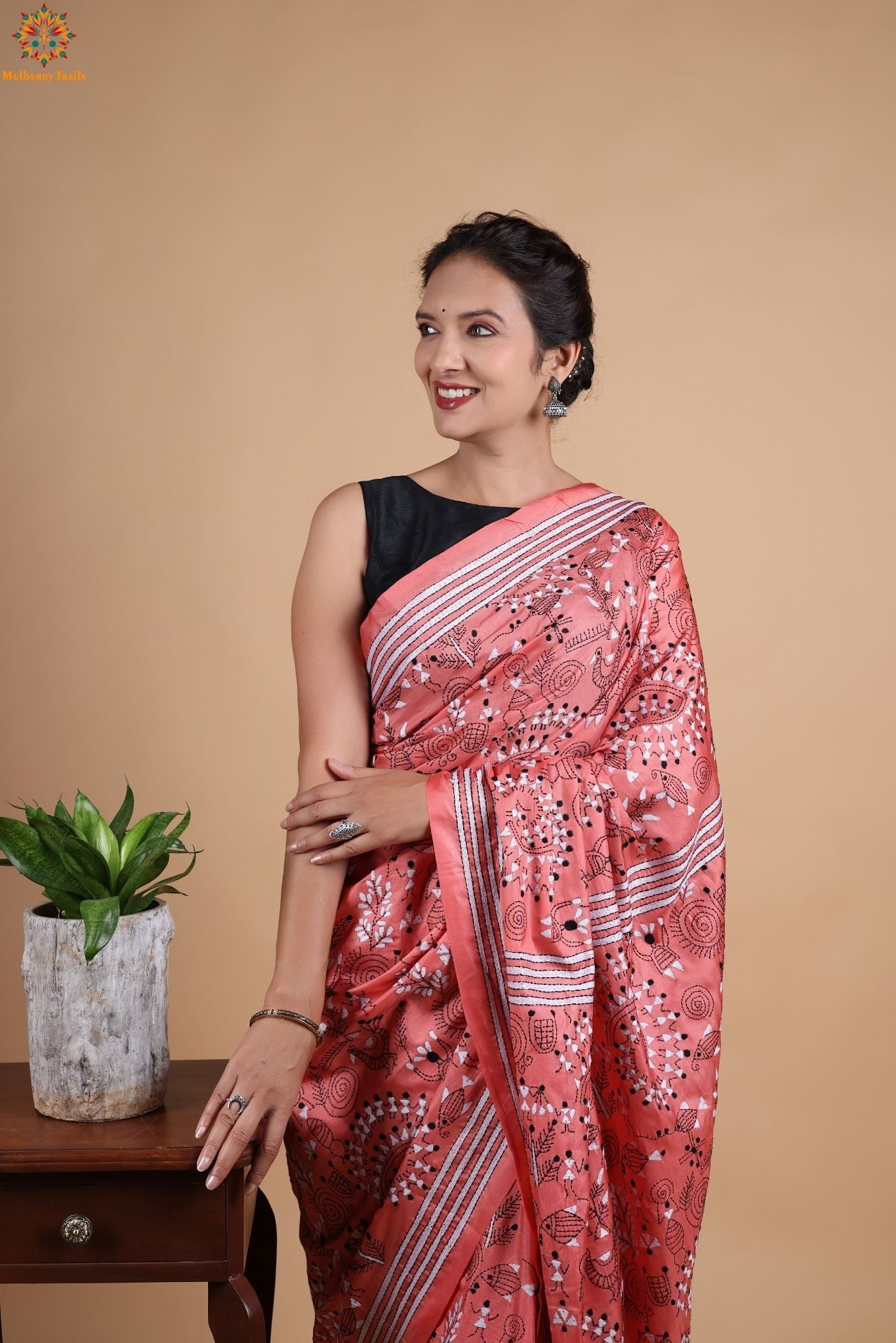 Koyna - Art Silk Kantha Embroidery Saree