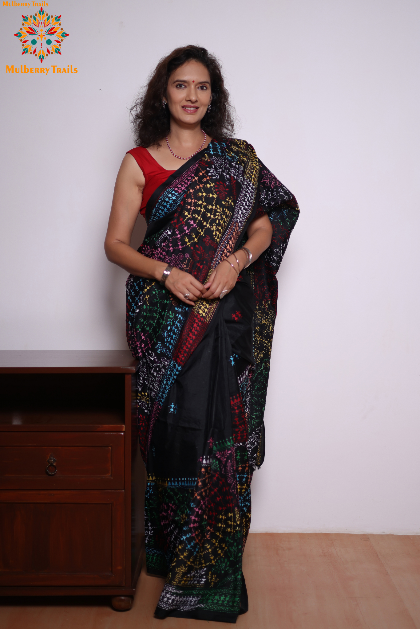 Rima - Black Silk Saree with kantha Embroidery