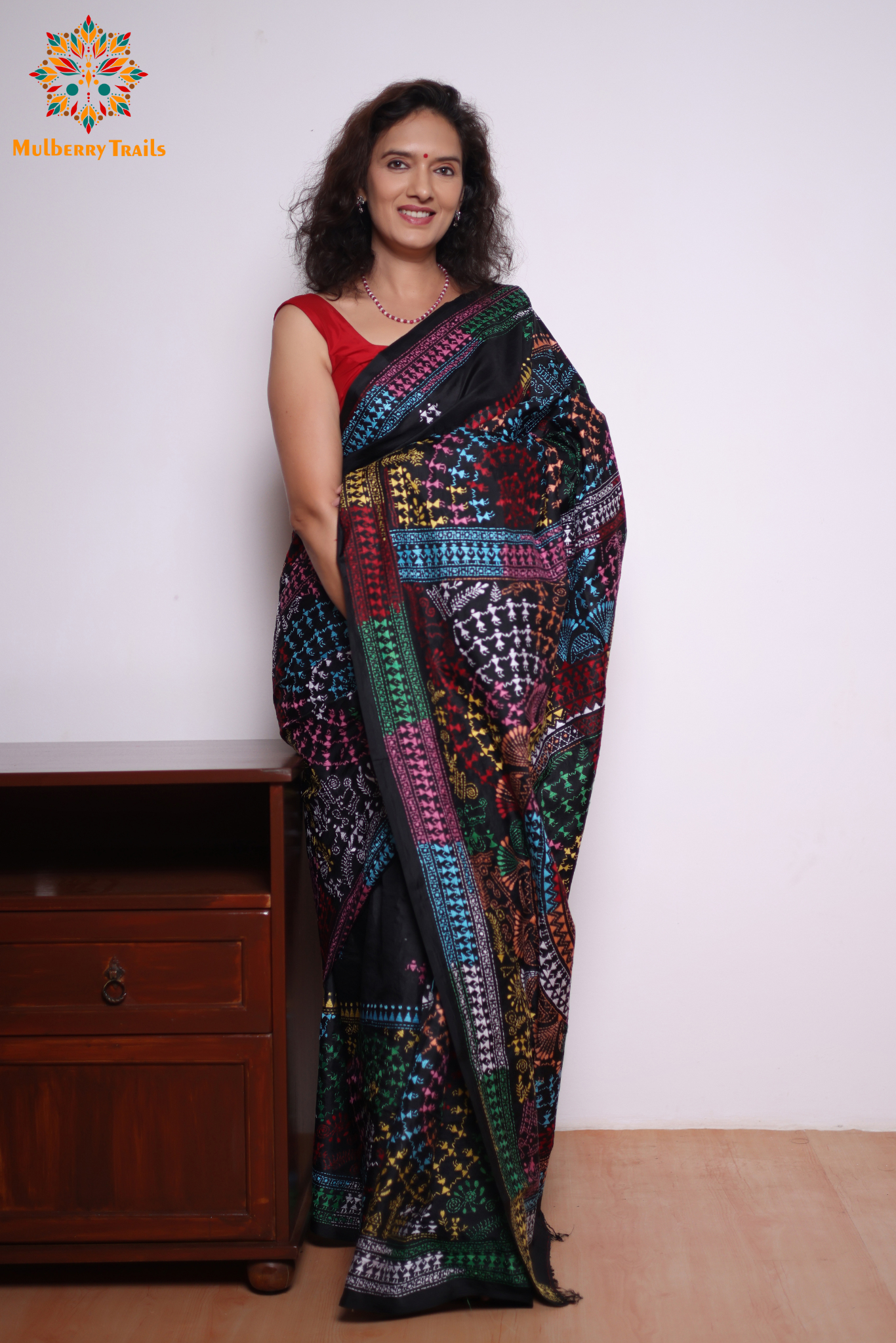 Rima - Black Silk Saree with kantha Embroidery