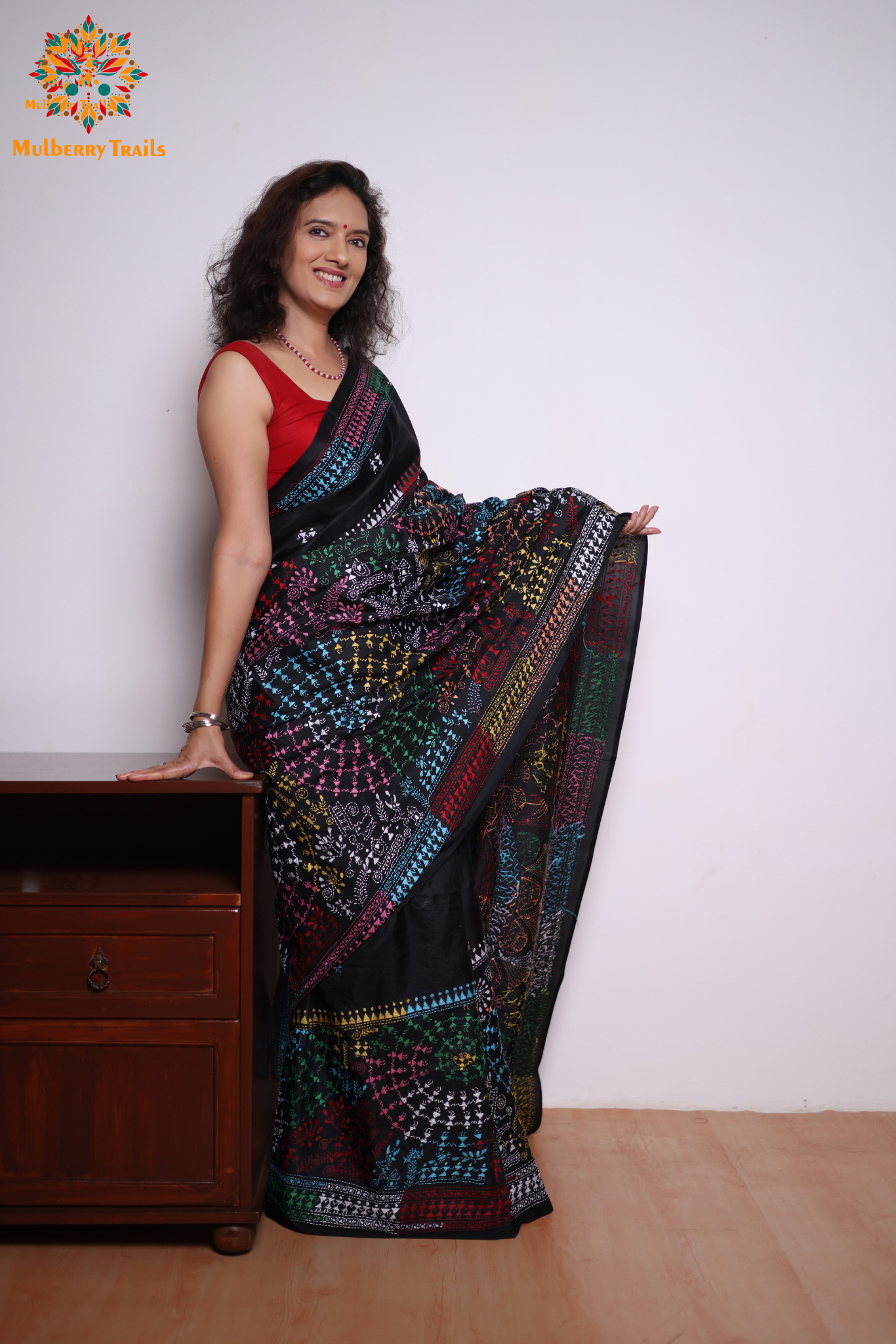 Rima - Black Silk Saree with kantha Embroidery