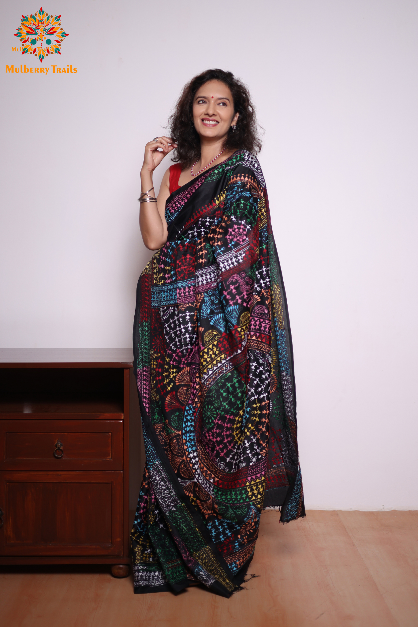 Rima - Black Silk Saree with kantha Embroidery