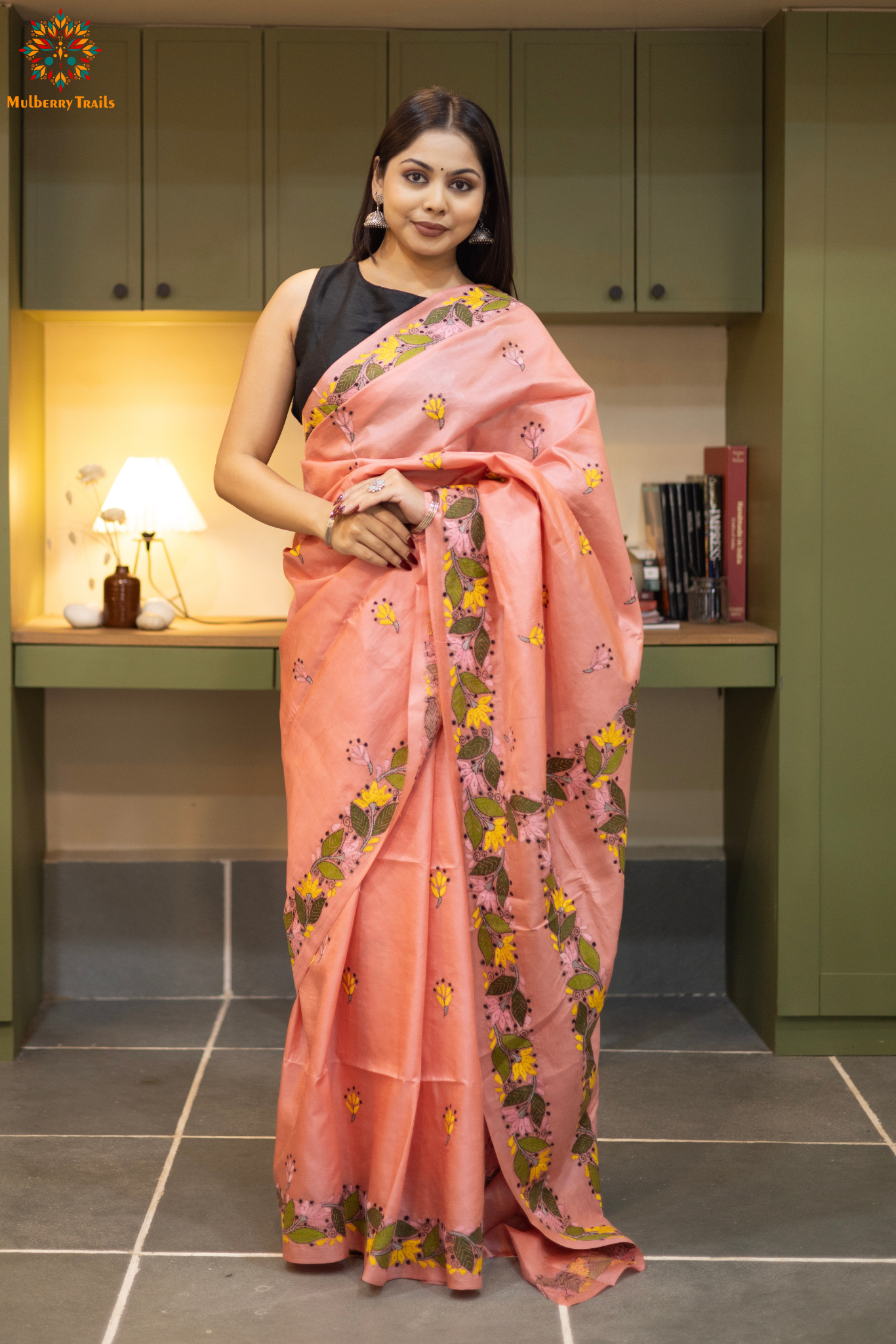 Rima - Peach Silk Saree with Embroidery