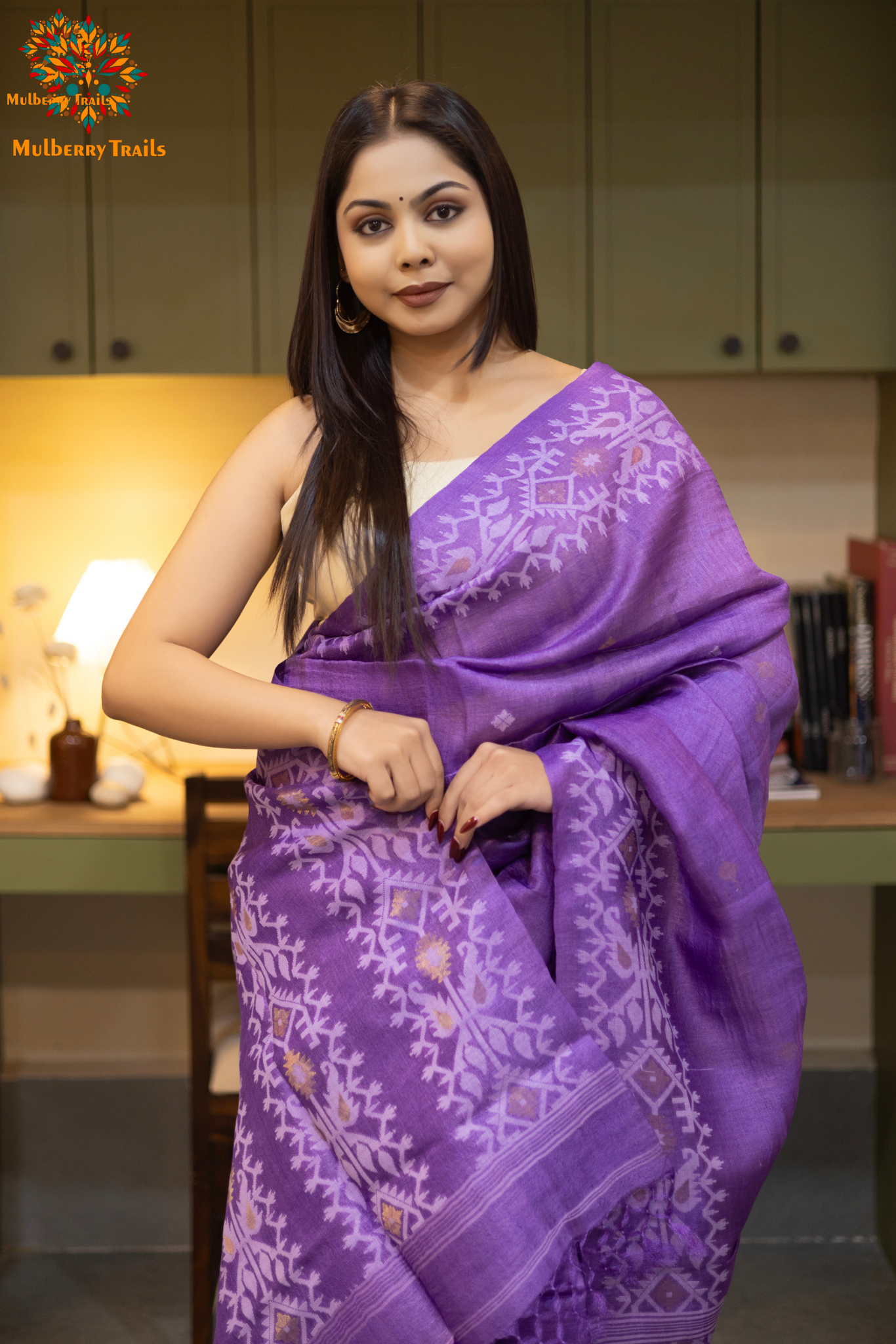 Meghana - Tusser silk saree with Jamdani Design Saree_Lavendar