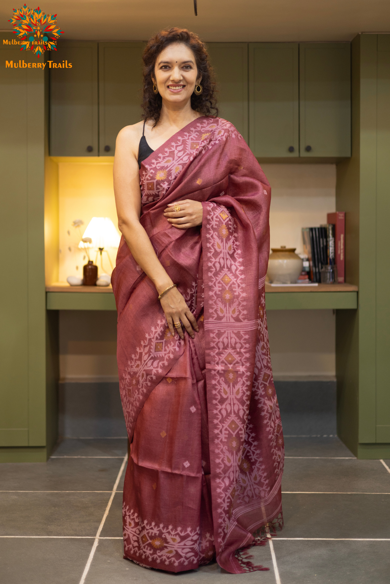 Meghana - Tusser silk saree with Jamdani Design Saree_Mauve