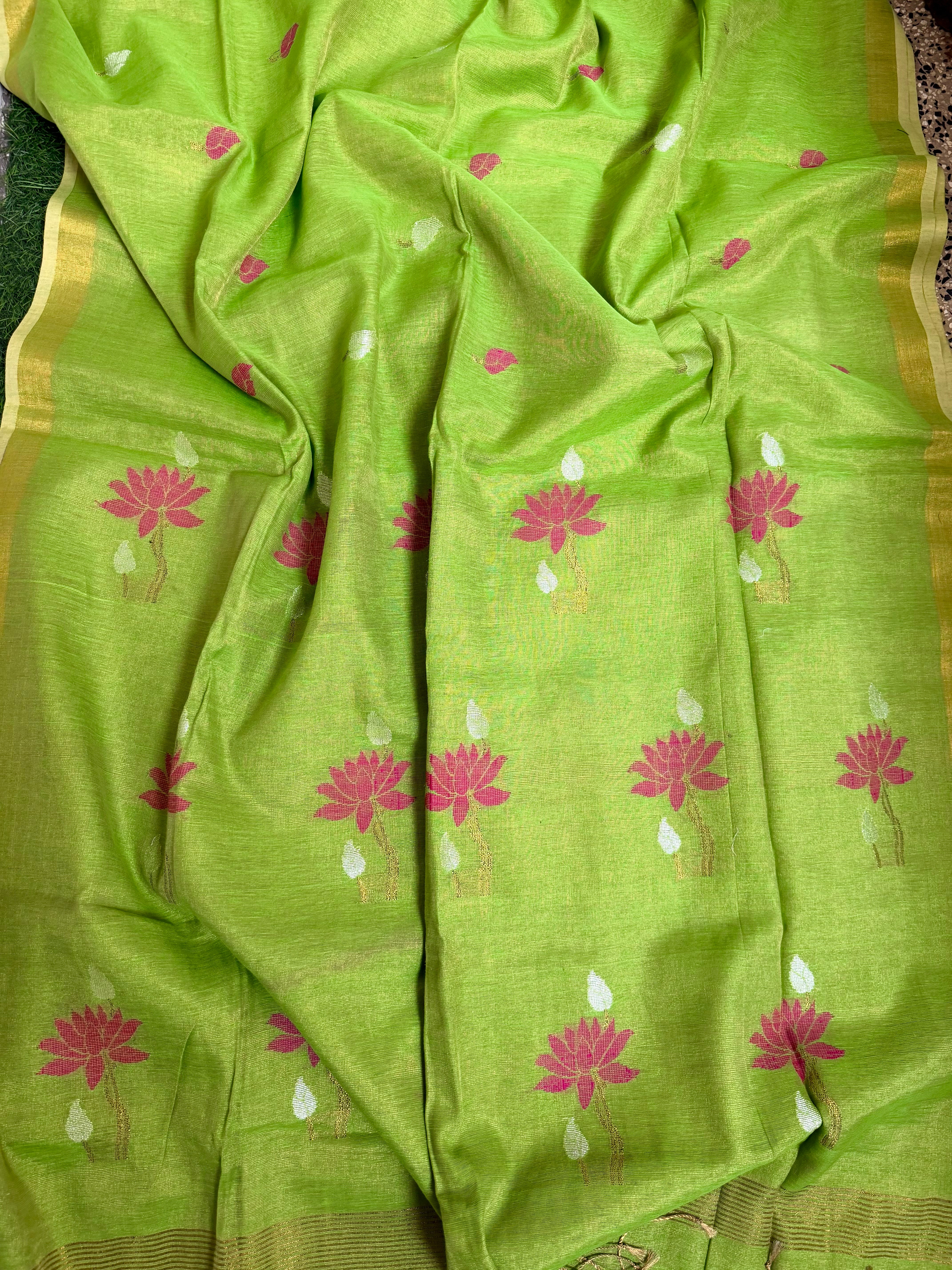 Linen tissue sarees with lotus motif
