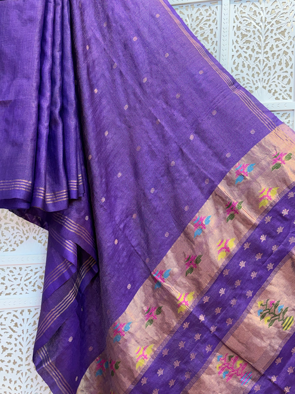 Meghana: Premiun Tusser silk Saree_purple paithani design