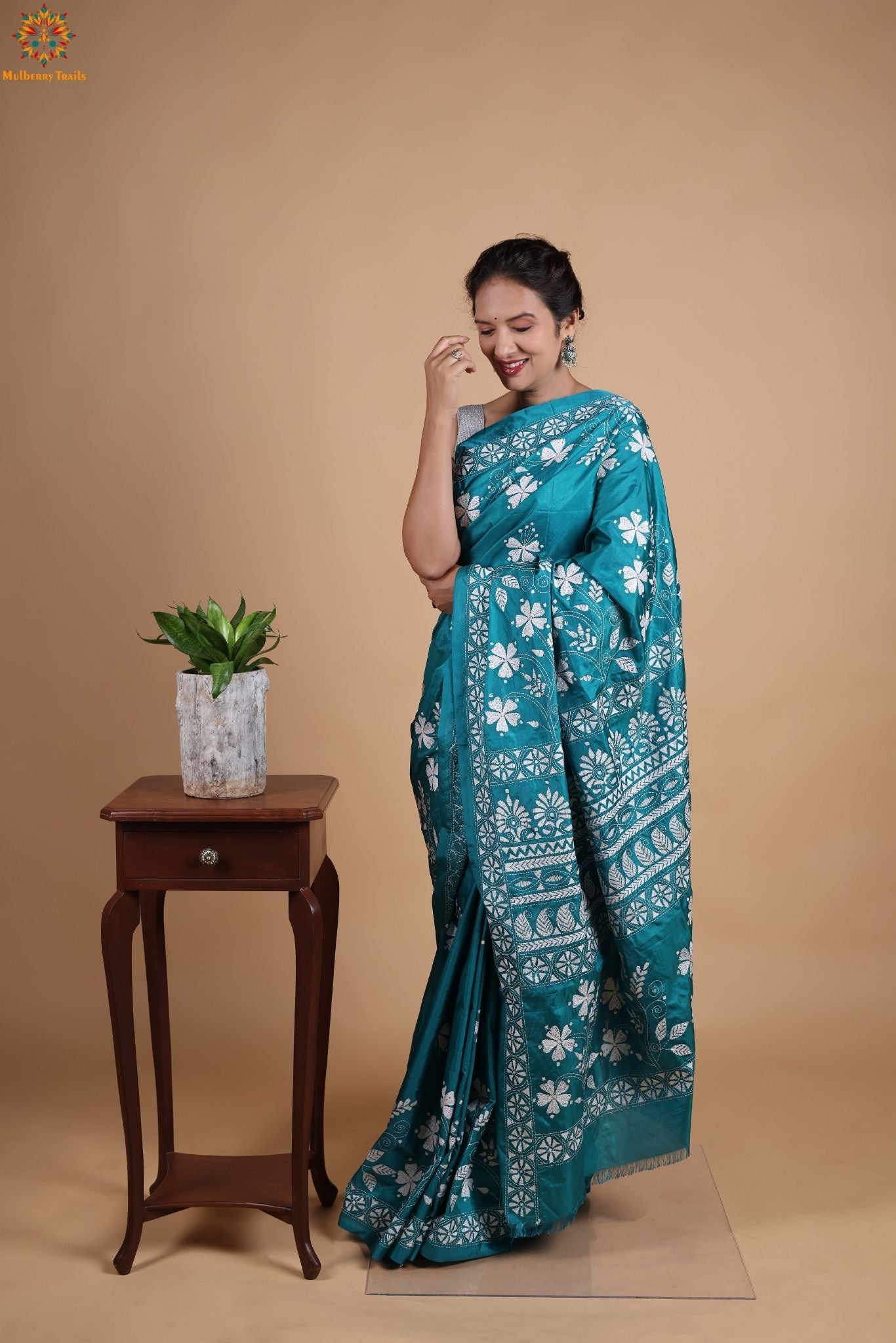 Koyna - Art Silk Kantha Embroidery Saree