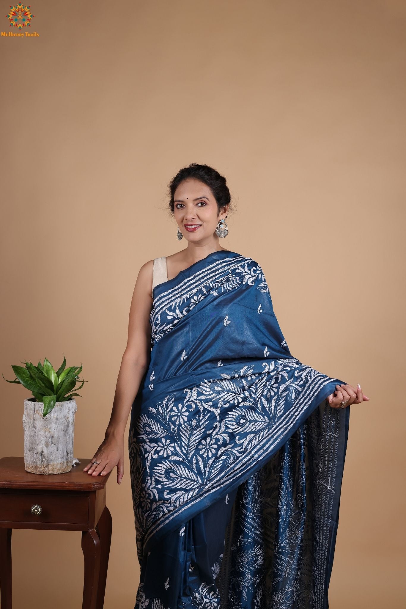 Koyna - Art Silk Kantha Embroidery Saree