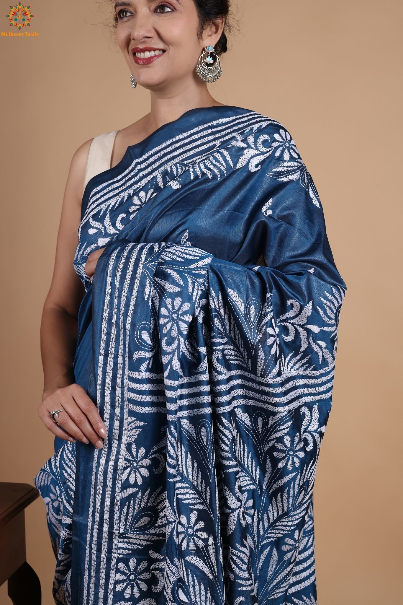 Koyna - Art Silk Kantha Embroidery Saree