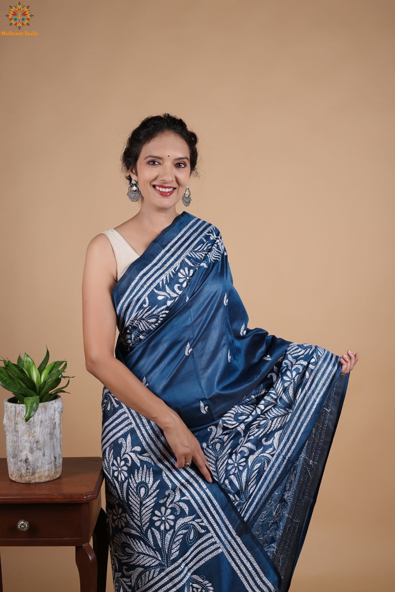 Koyna - Art Silk Kantha Embroidery Saree