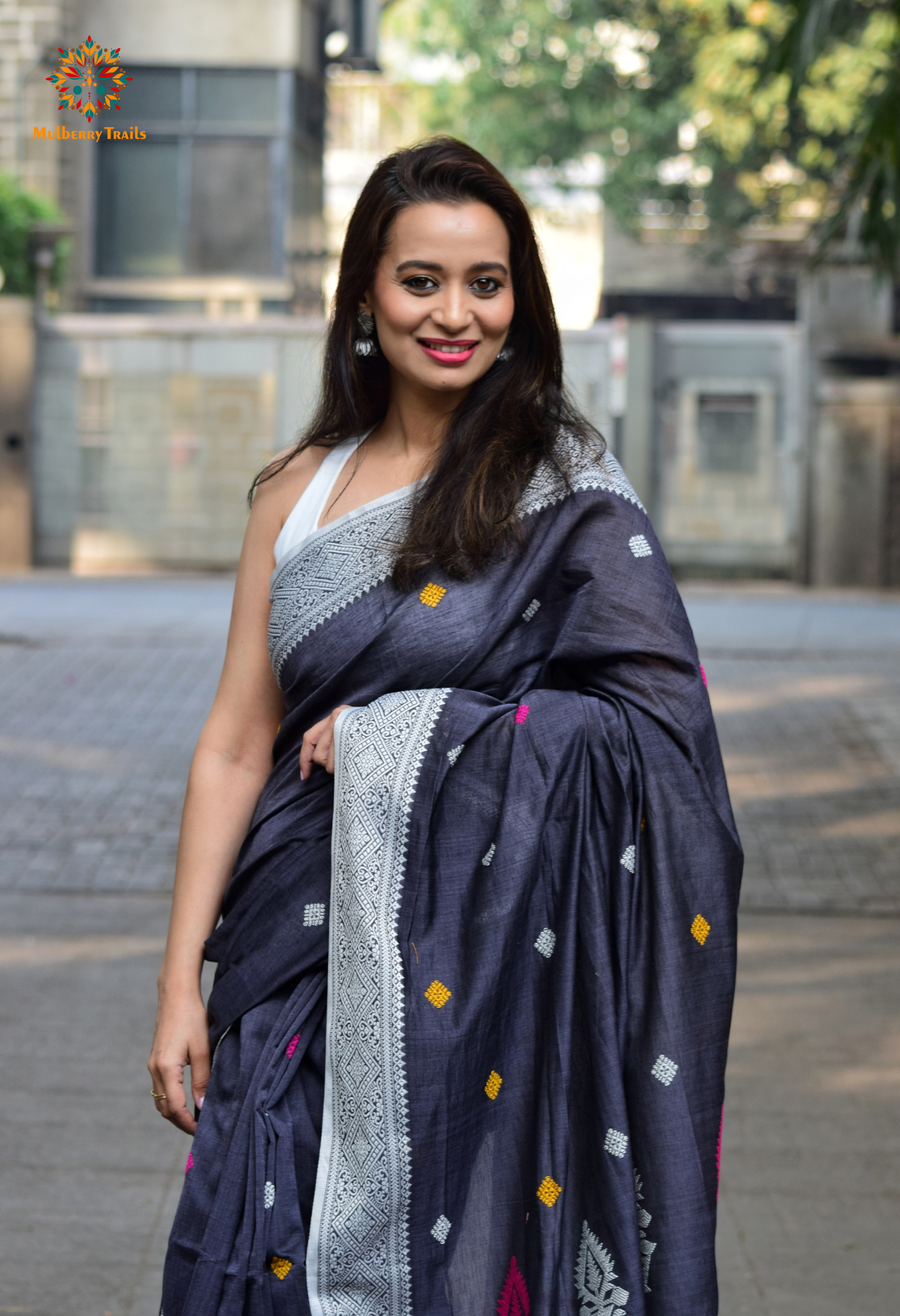 Ahana: Premium Handwoven Cotton Saree - Grey