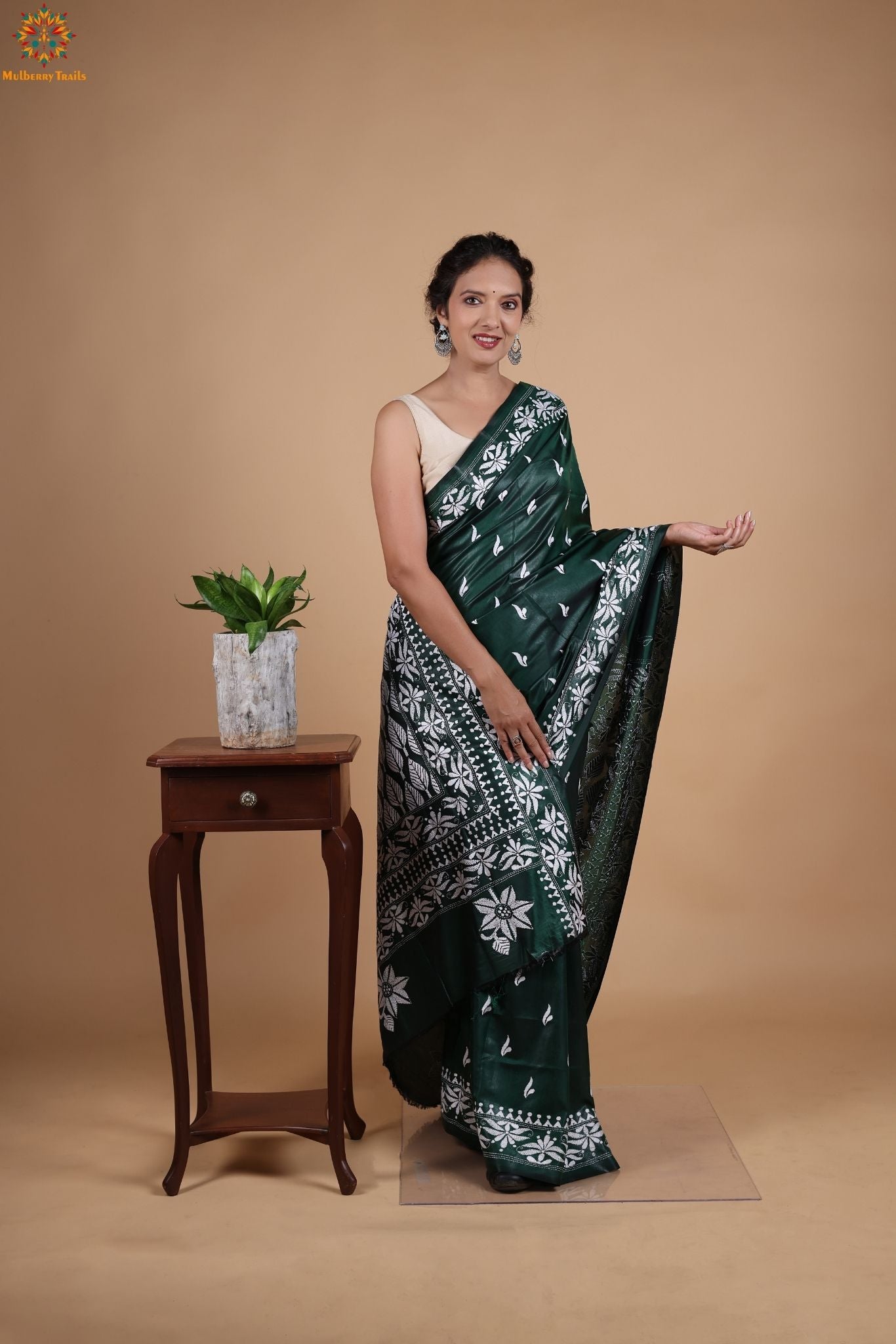 Koyna - Art Silk Kantha Embroidery Saree