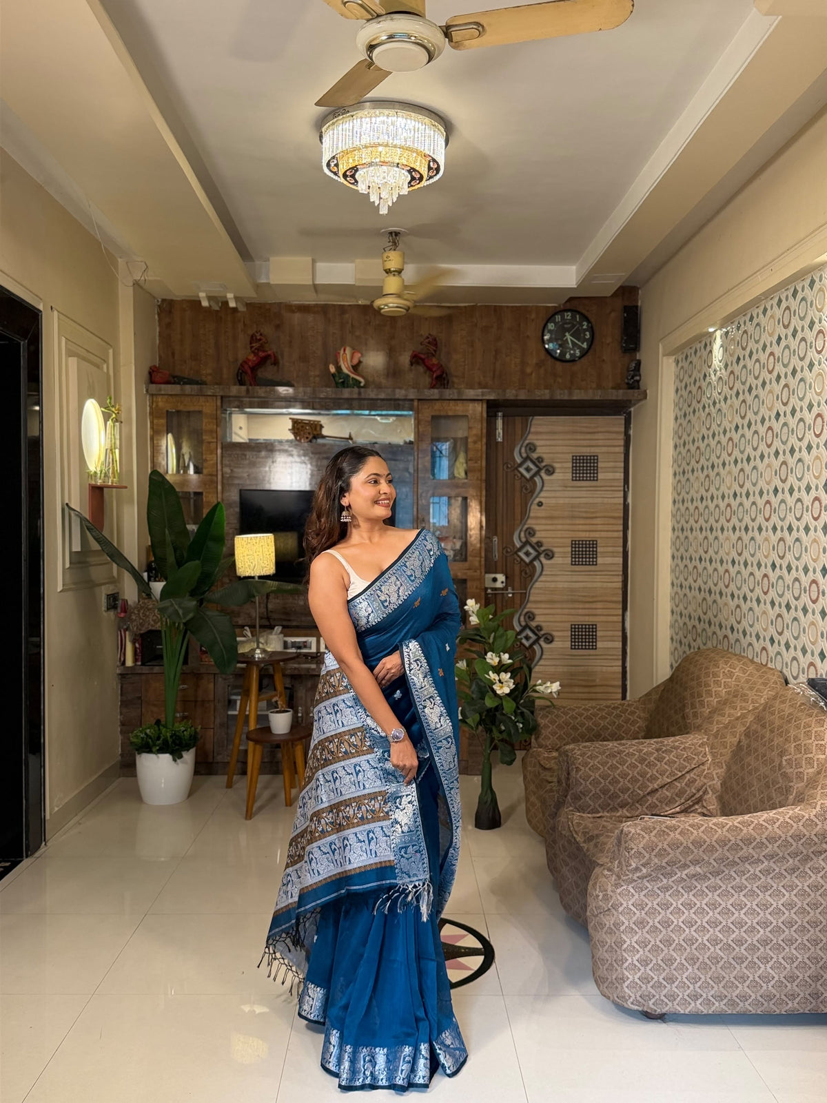 Bishnupadi: Premiun Cotton baluchari Saree_Blue