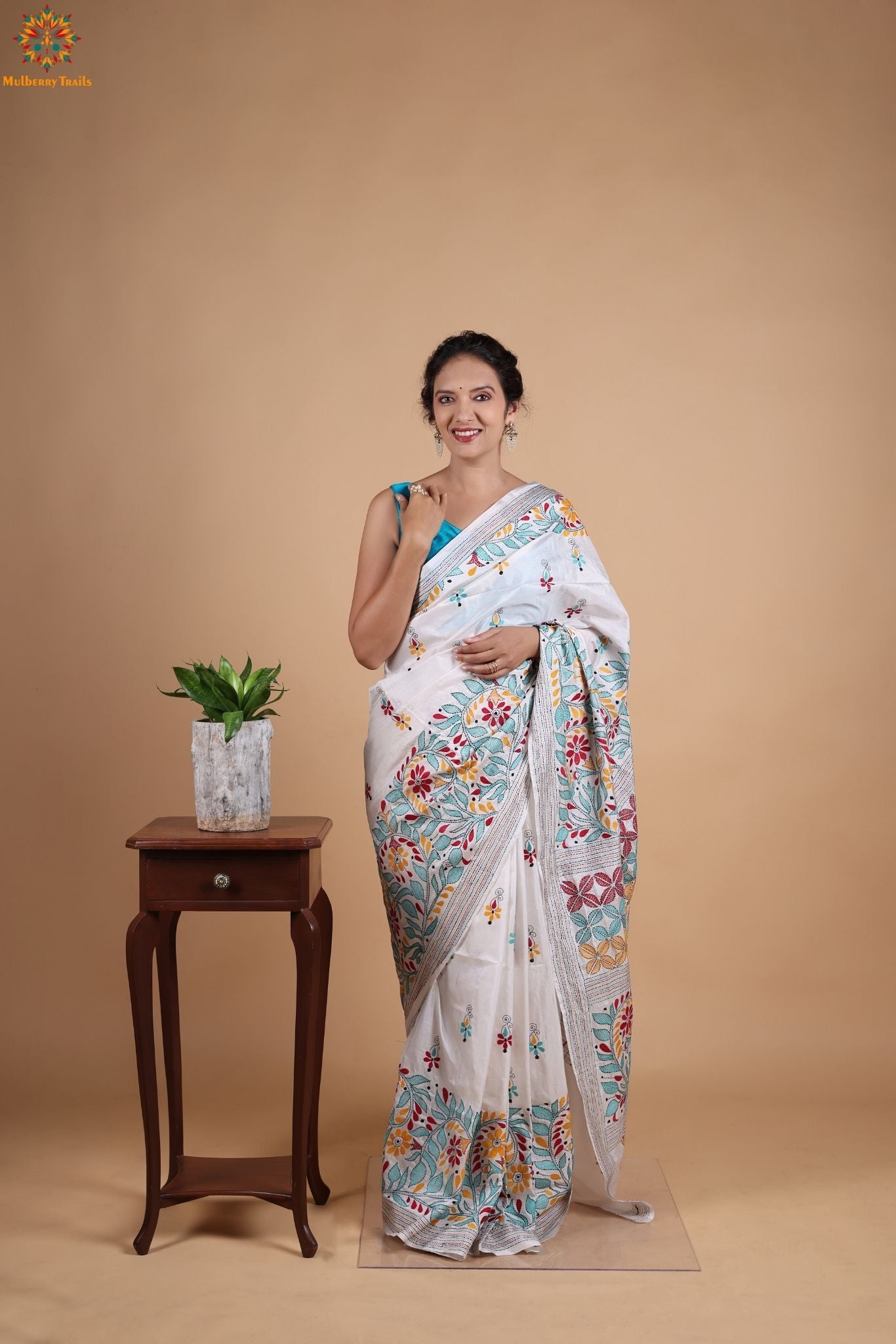 Koyna - Art Silk Kantha Embroidery Saree