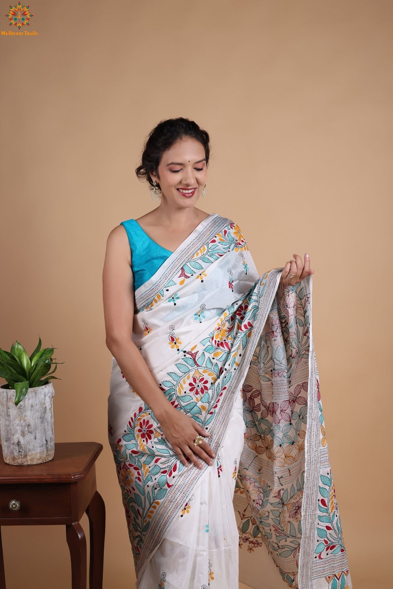Koyna - Art Silk Kantha Embroidery Saree