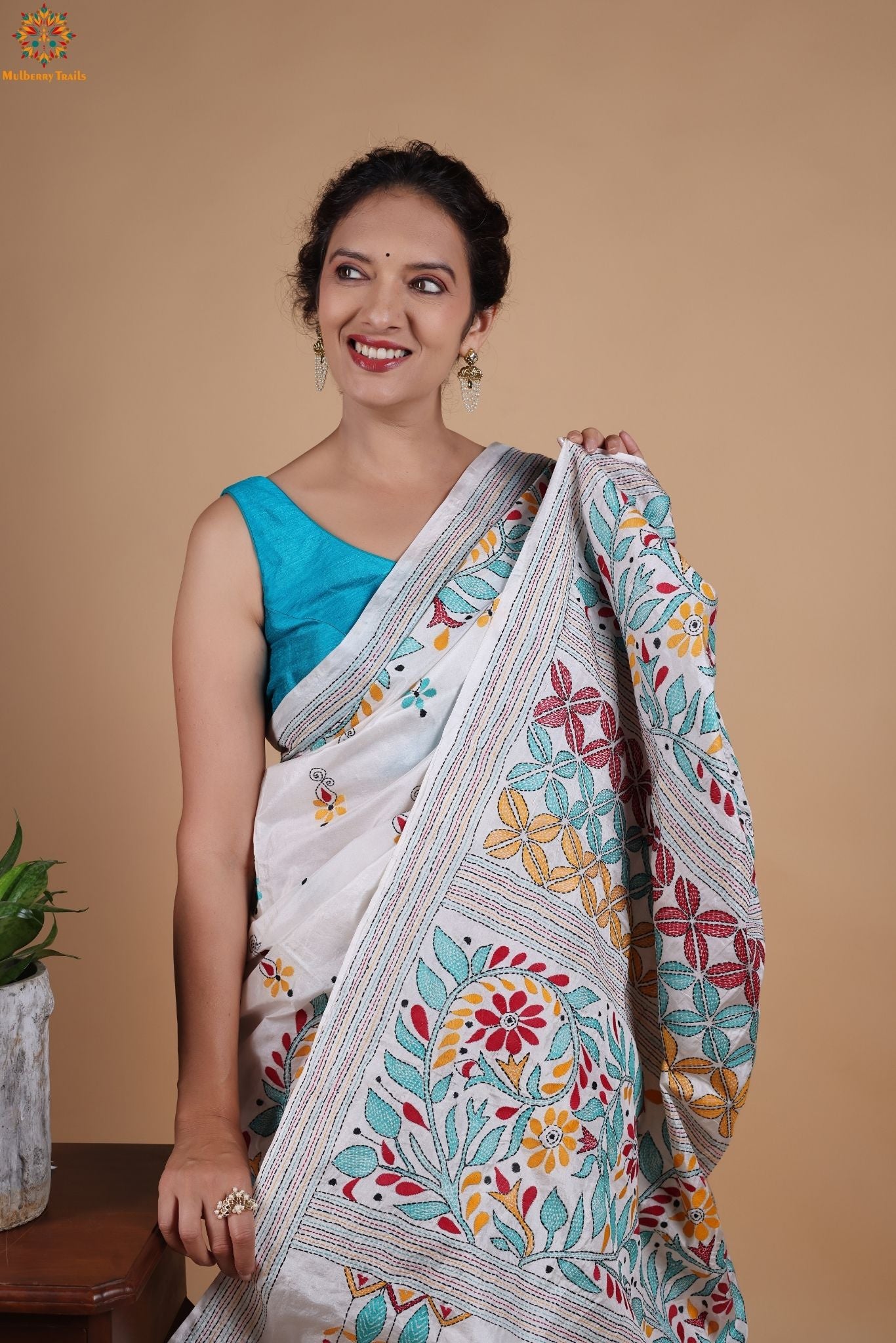 Koyna - Art Silk Kantha Embroidery Saree