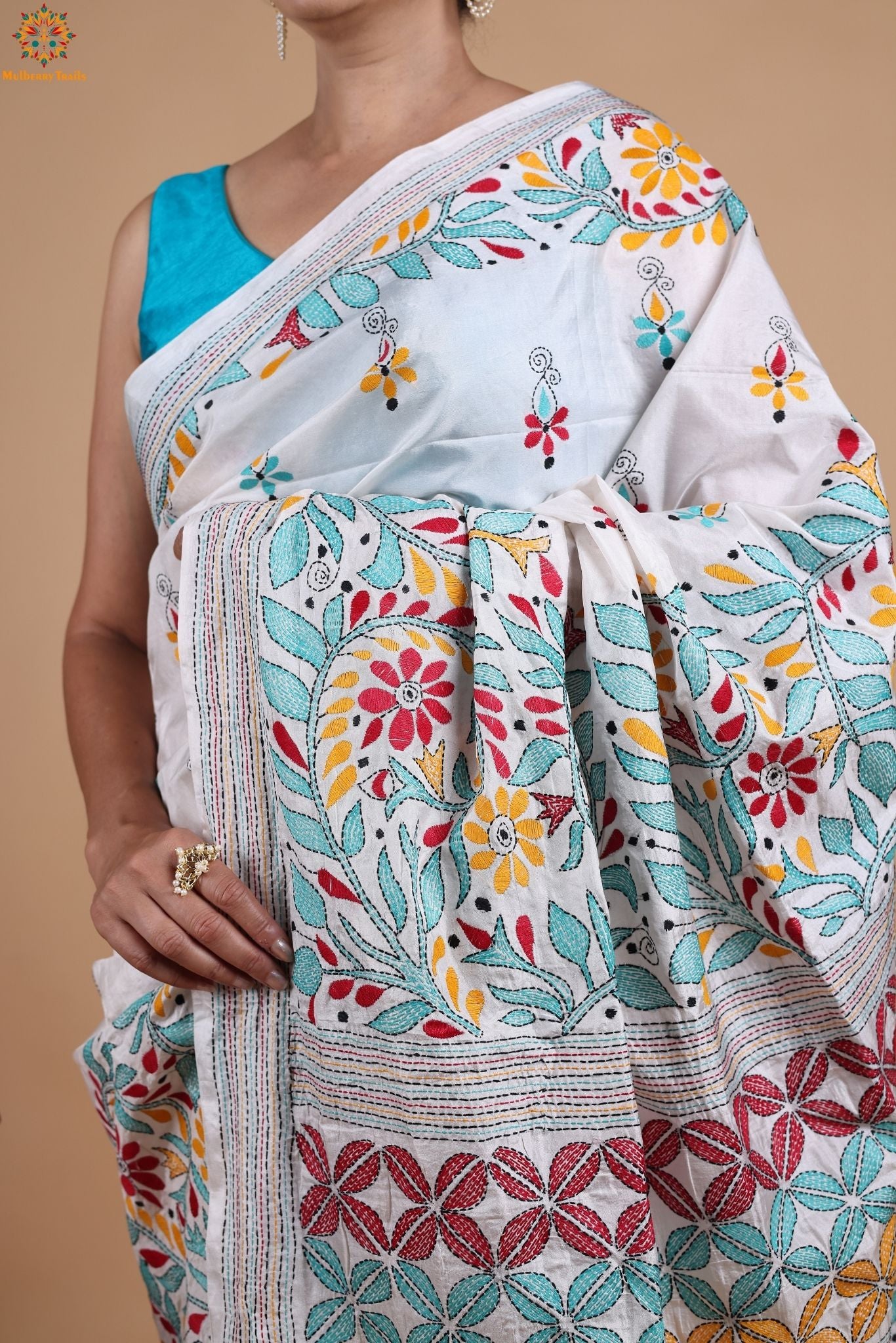 Koyna - Art Silk Kantha Embroidery Saree
