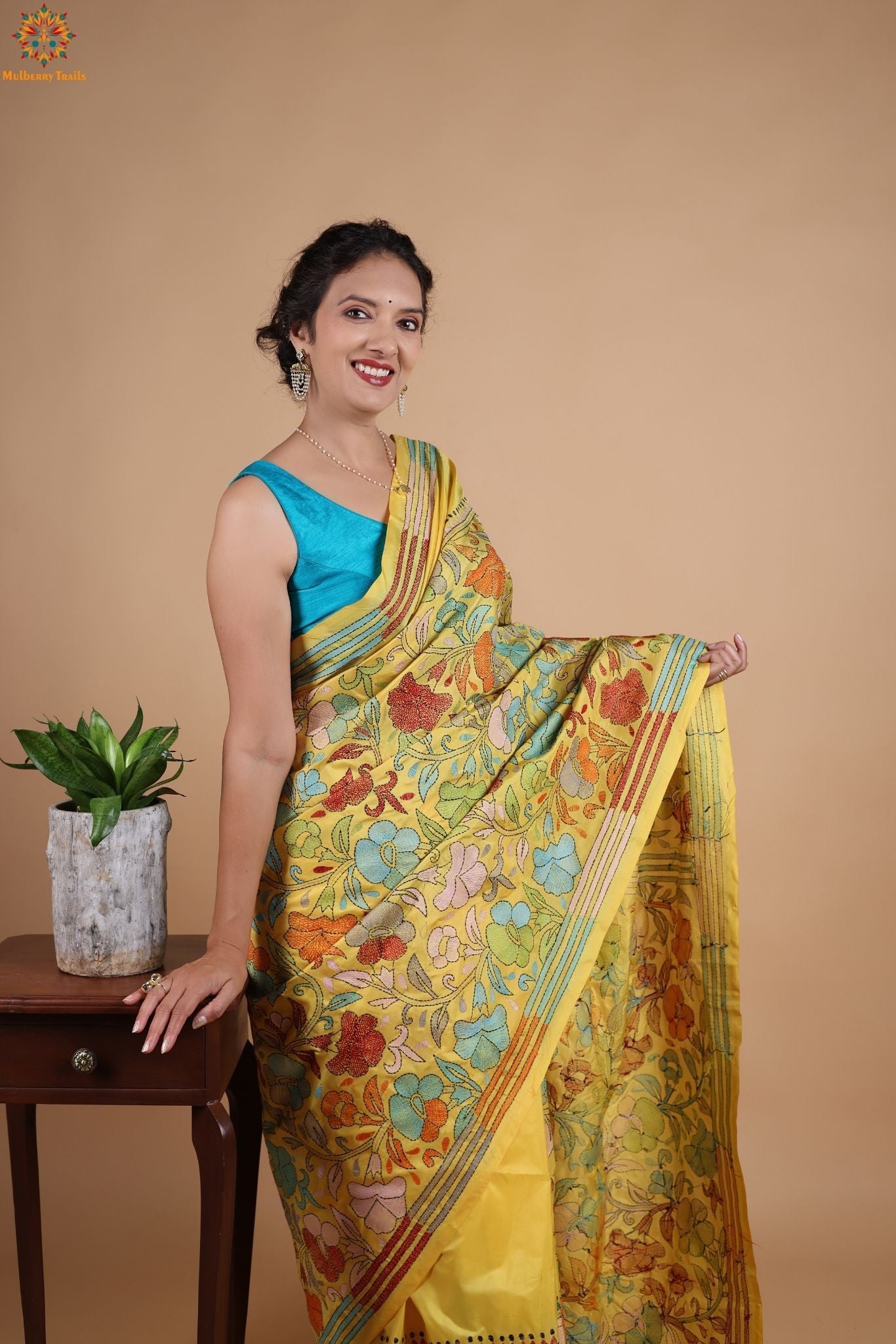 Koyna - Art Silk Kantha Embroidery Saree