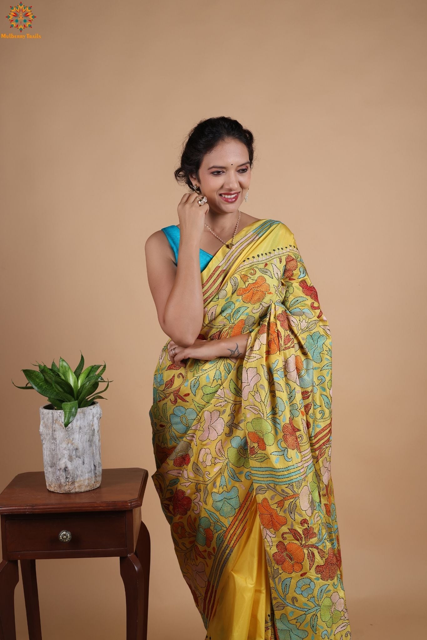 Koyna - Art Silk Kantha Embroidery Saree