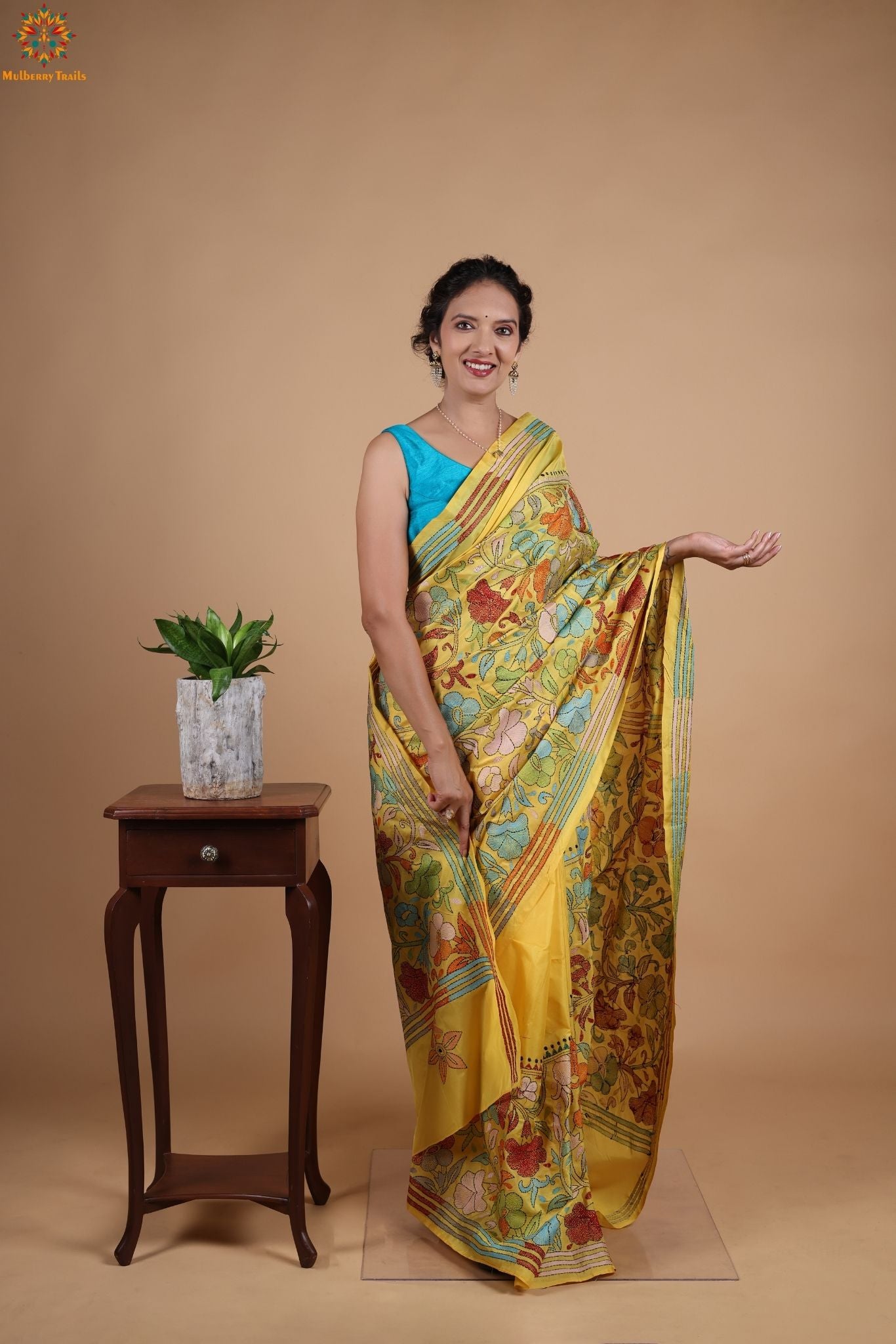 Koyna - Art Silk Kantha Embroidery Saree