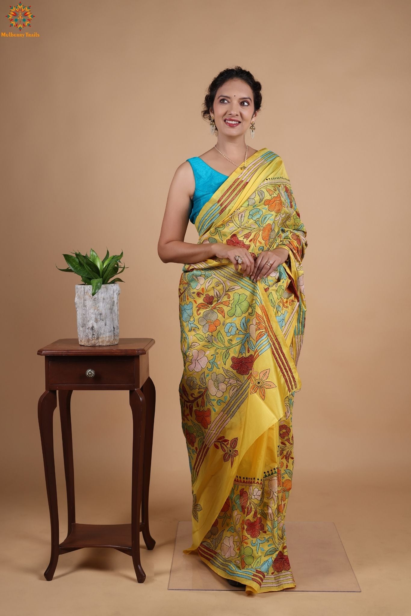 Koyna - Art Silk Kantha Embroidery Saree