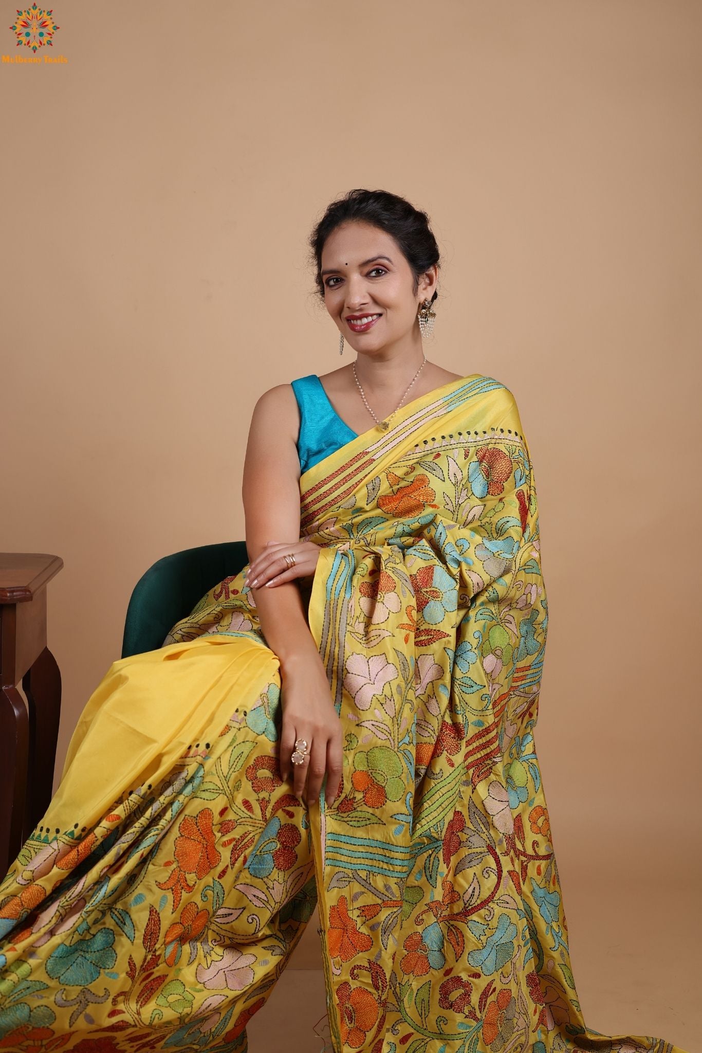 Koyna - Art Silk Kantha Embroidery Saree