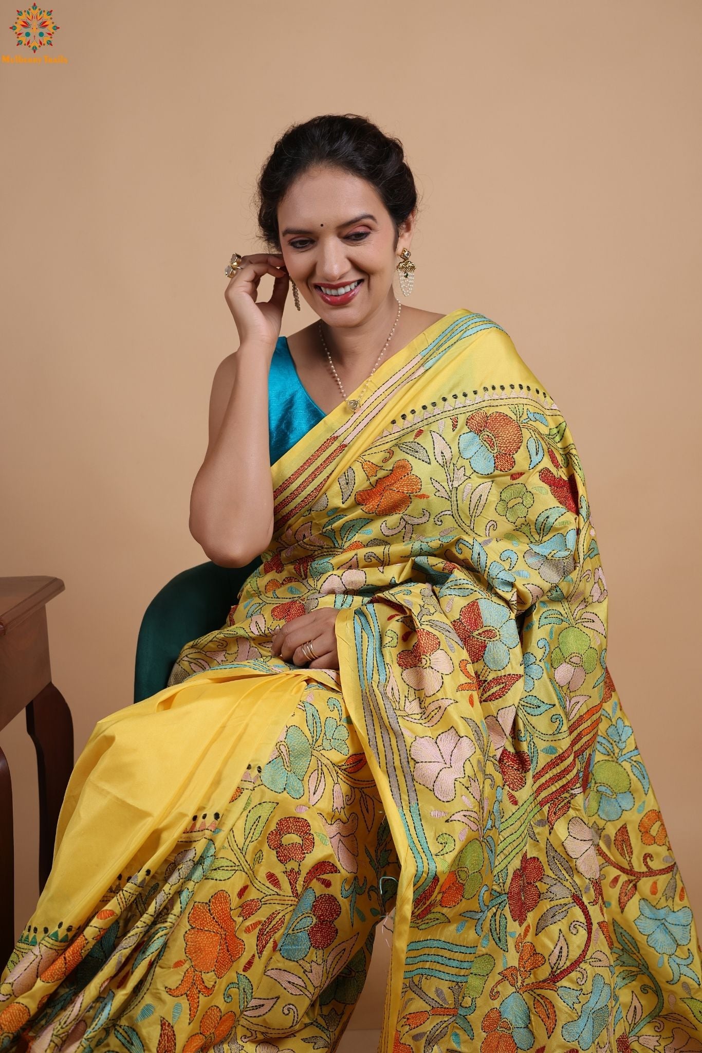 Koyna - Art Silk Kantha Embroidery Saree
