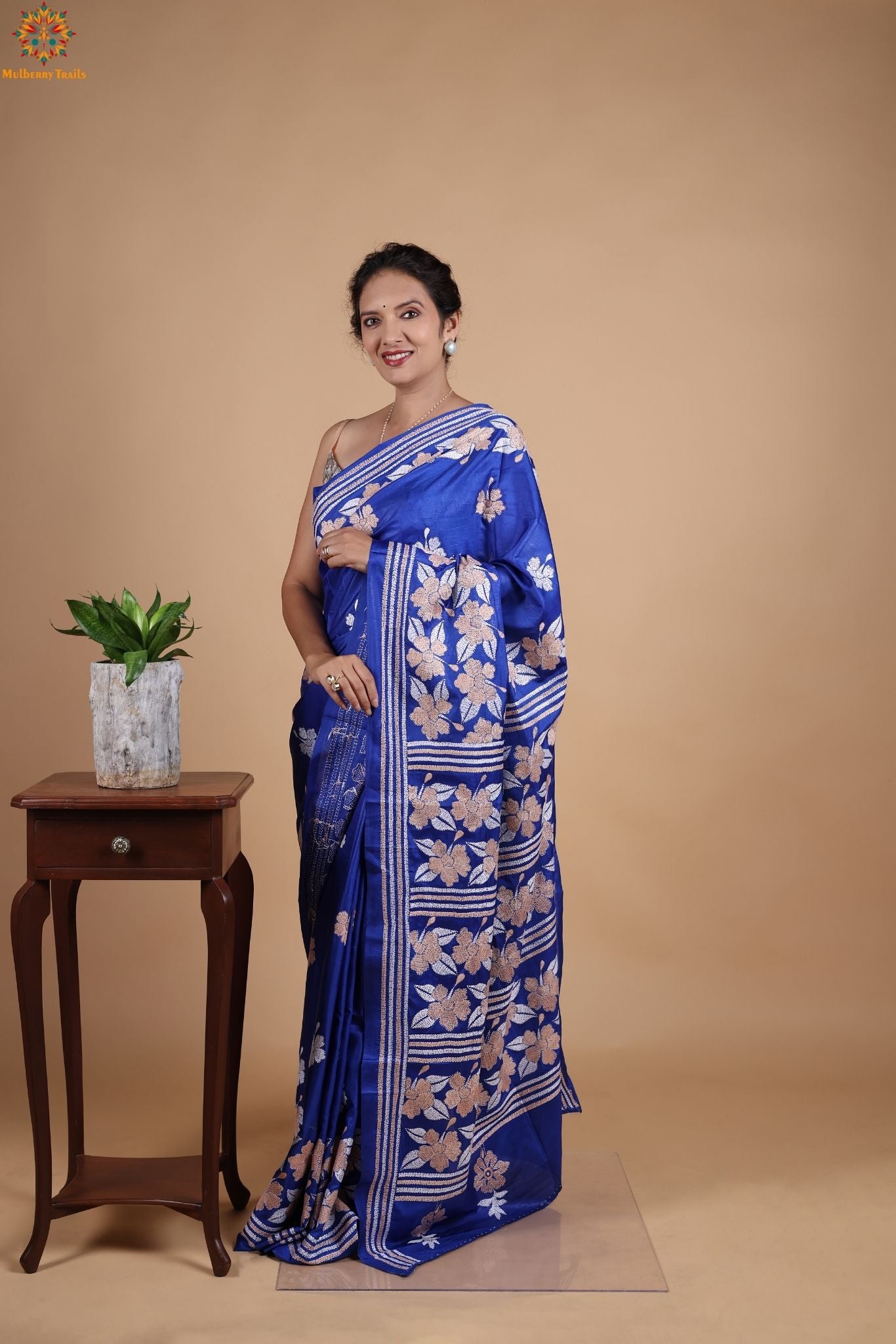 Koyna - Art Silk Kantha Embroidery Saree