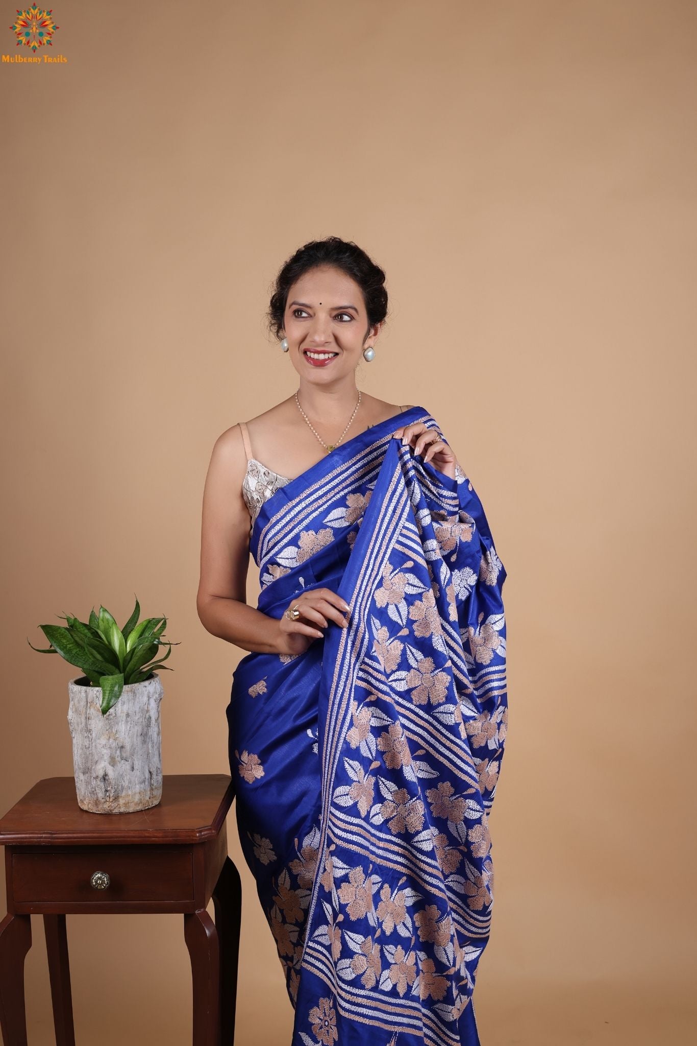 Koyna - Art Silk Kantha Embroidery Saree