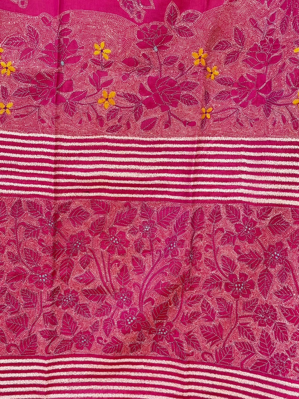 Rima - Bangalore silk saree with kantha embroidery pink