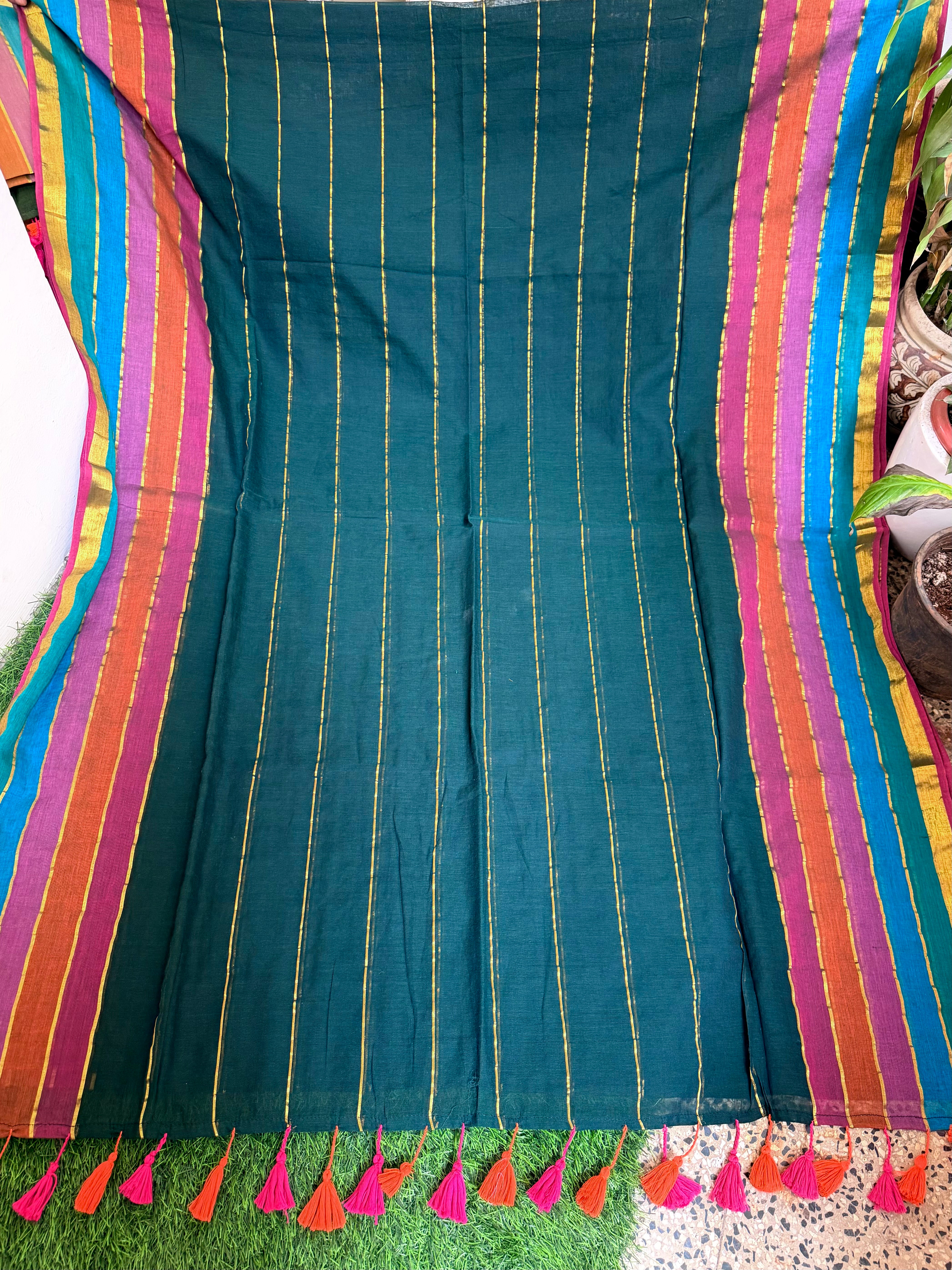 Rainbow Border Mul Cotton Saree