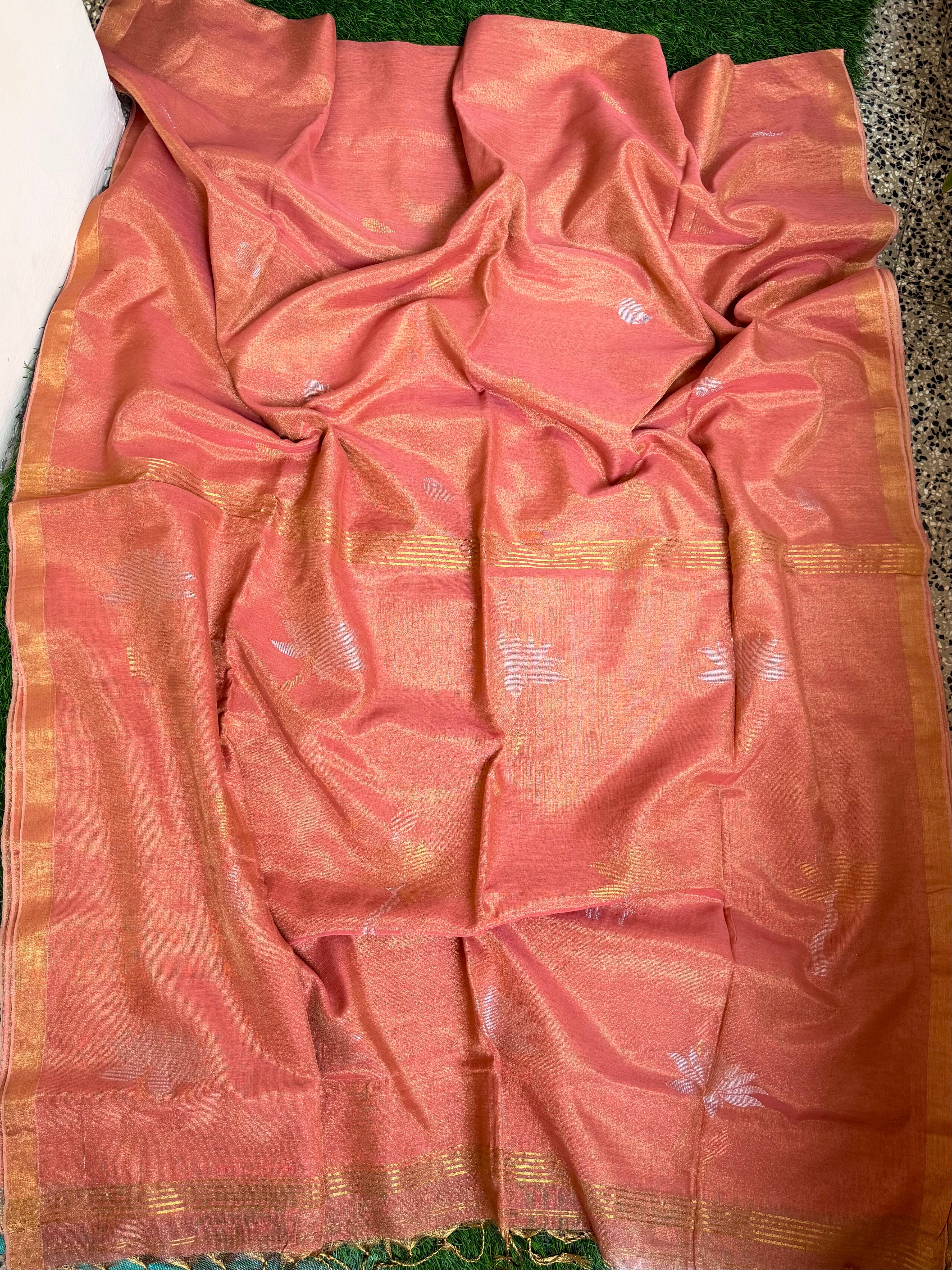 Linen tissue sarees with lotus motif
