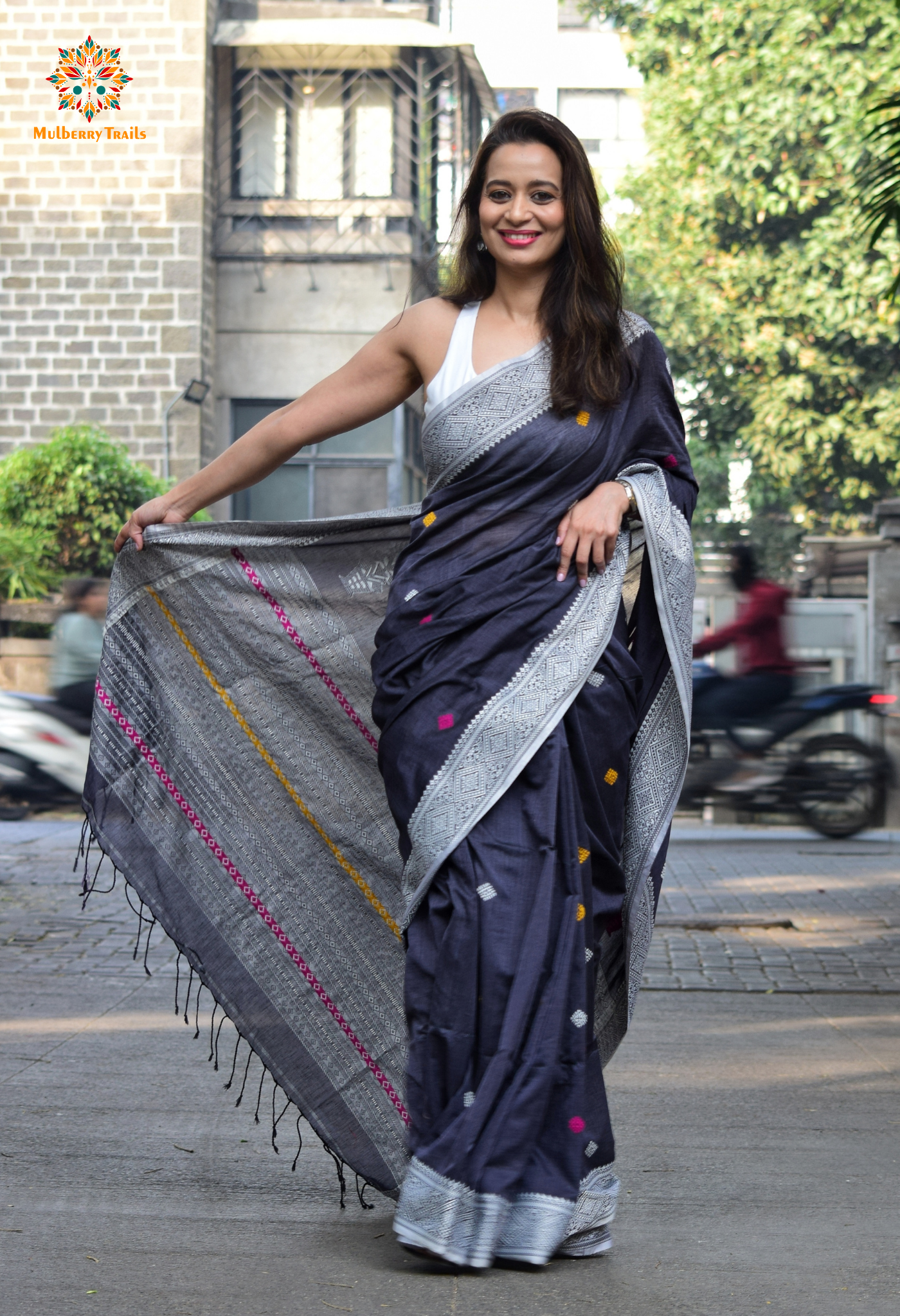 Ahana: Premium Handwoven Cotton Saree - Grey